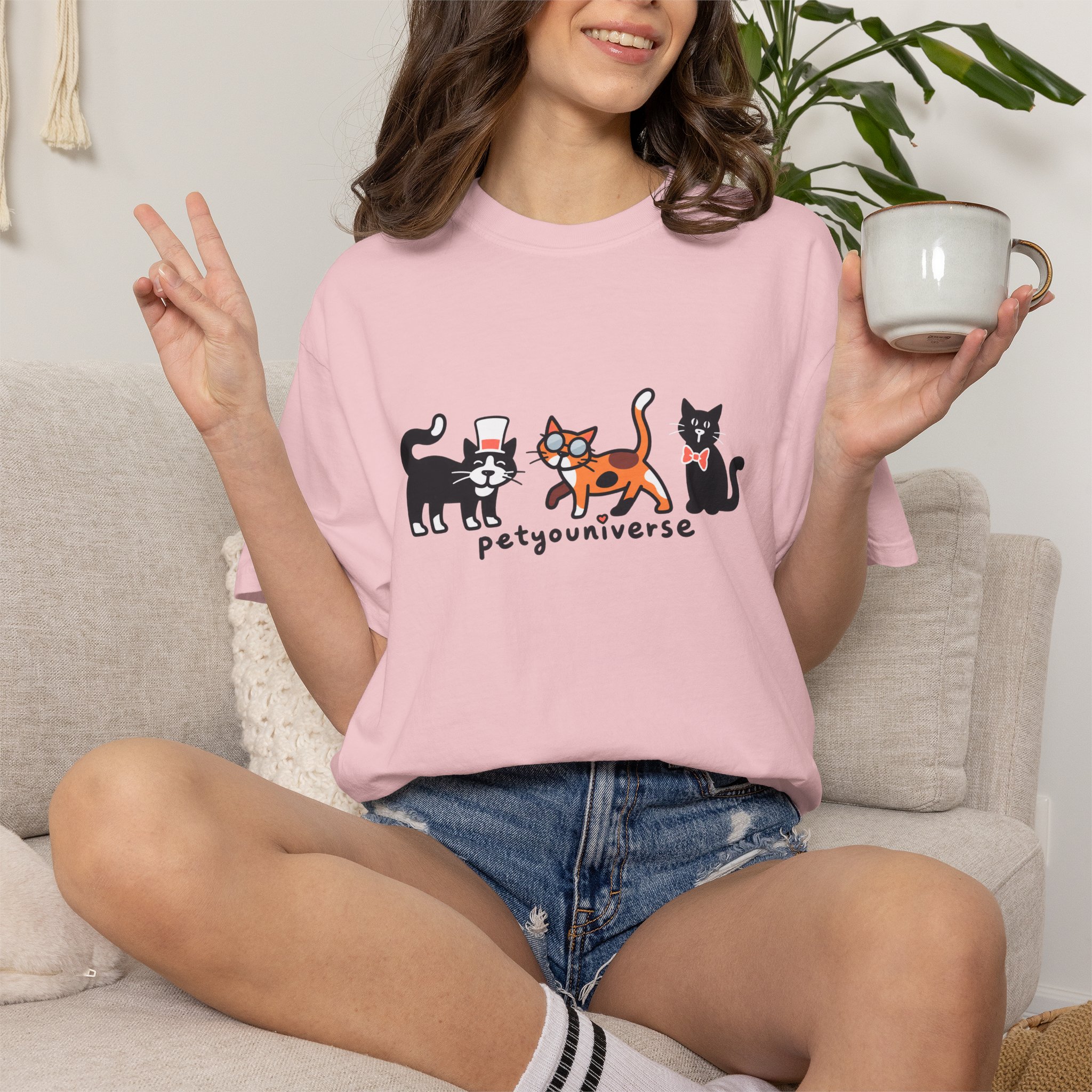 Cat Crew Graphic T-Shirt — "petgouriverse" Cute Cartoon Cats Tee - Image 66