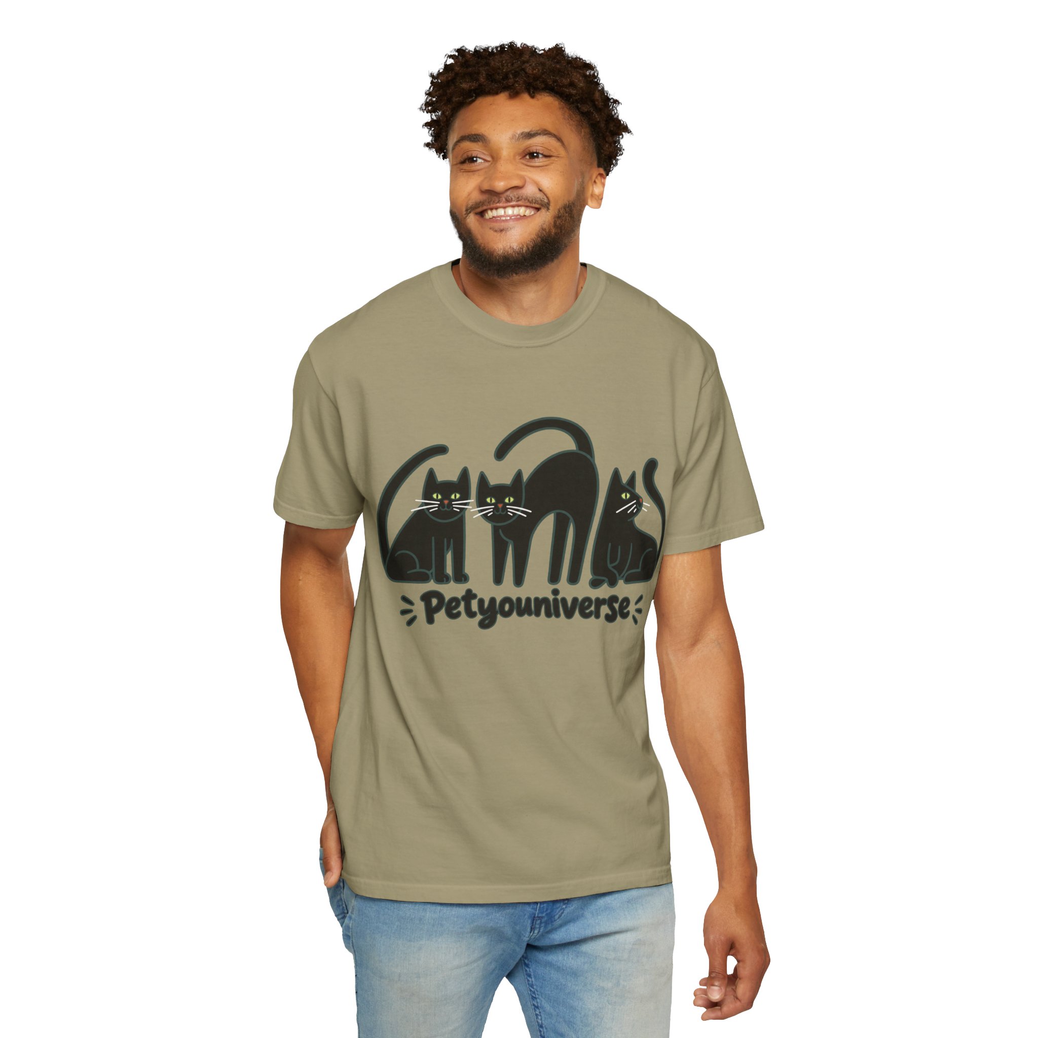 Cat T-Shirt — "Petyouniverse" Black Cat Trio Graphic Tee - Image 43