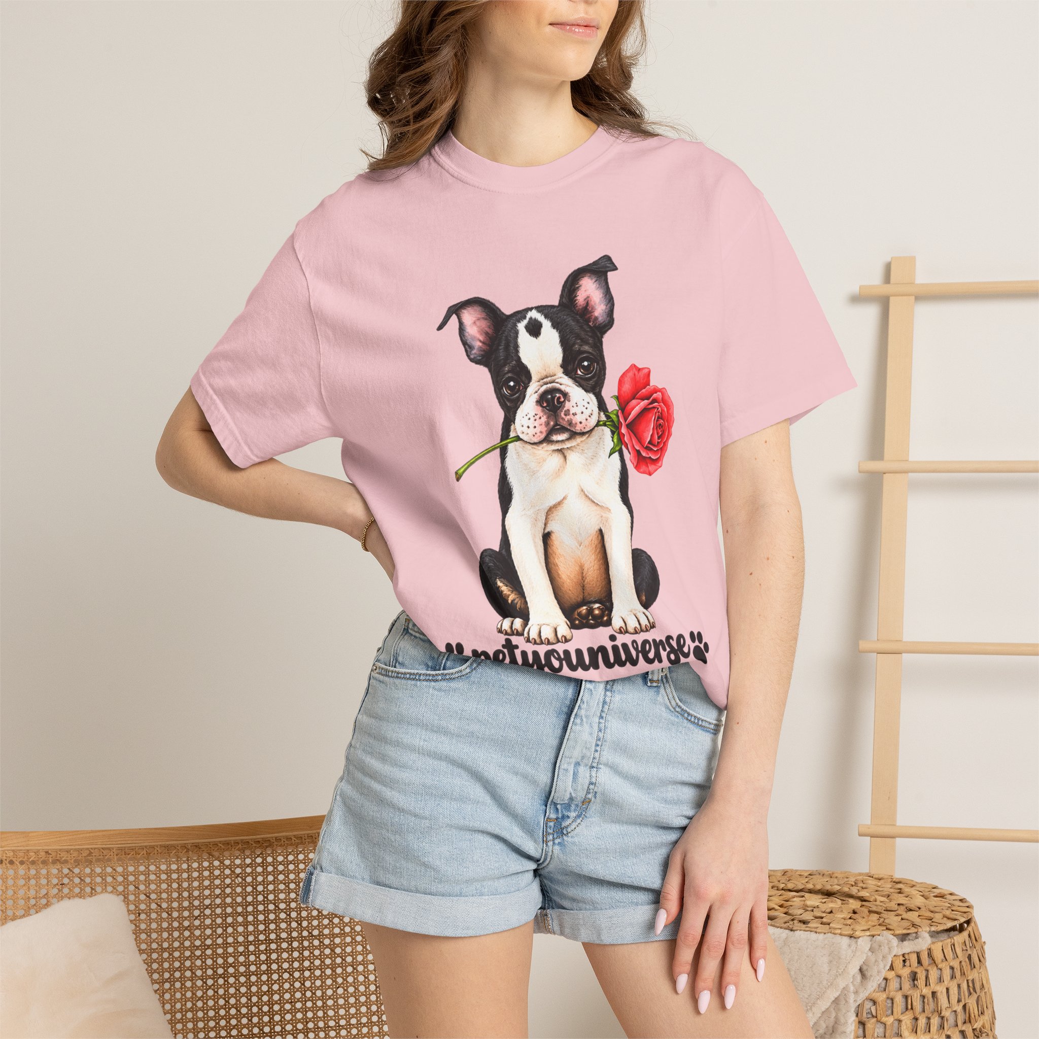 Boston Terrier Puppy Tee – Rose & "PetYoUniverse" Graphic T-Shirt - Image 101
