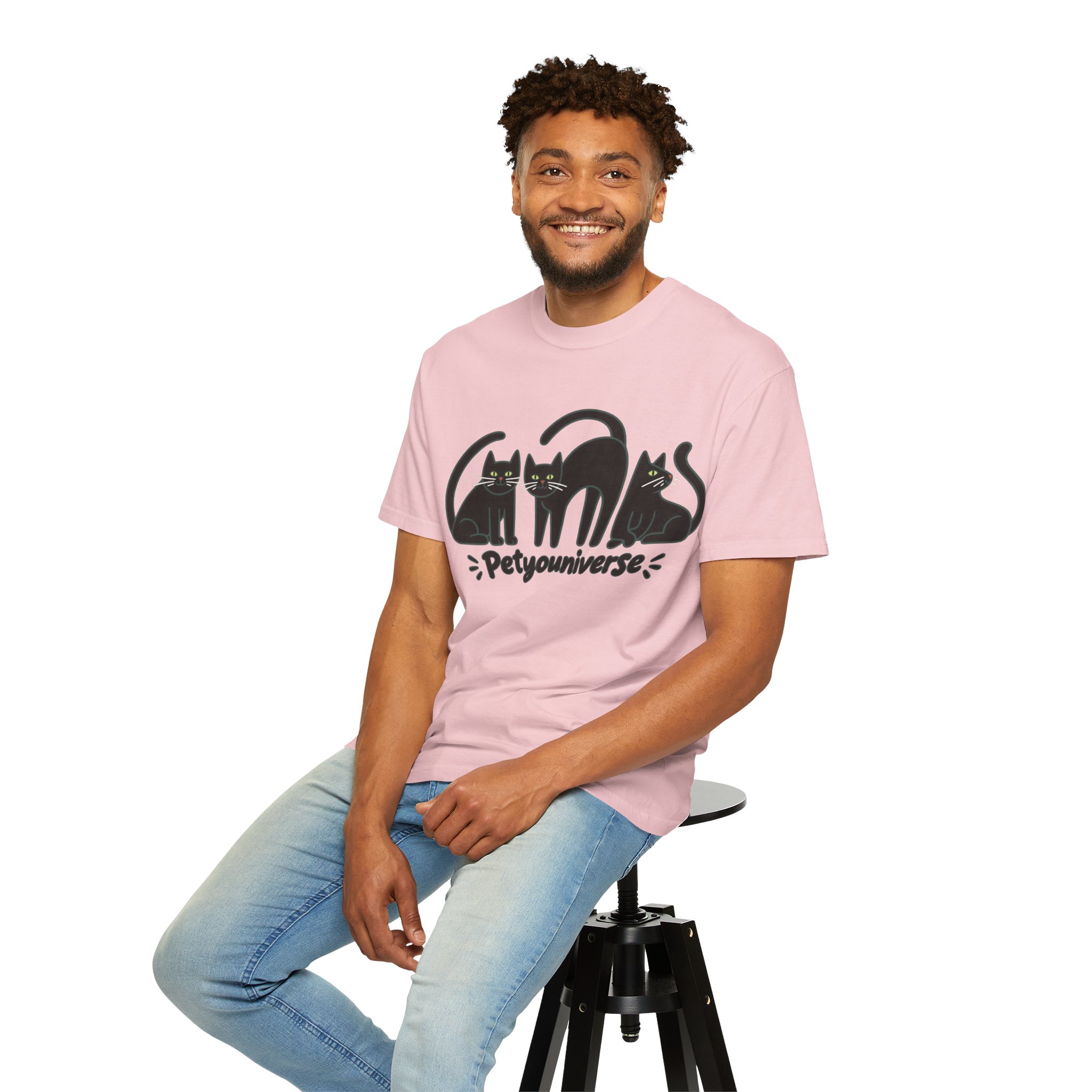 Cat T-Shirt — "Petyouniverse" Black Cat Trio Graphic Tee - Image 125