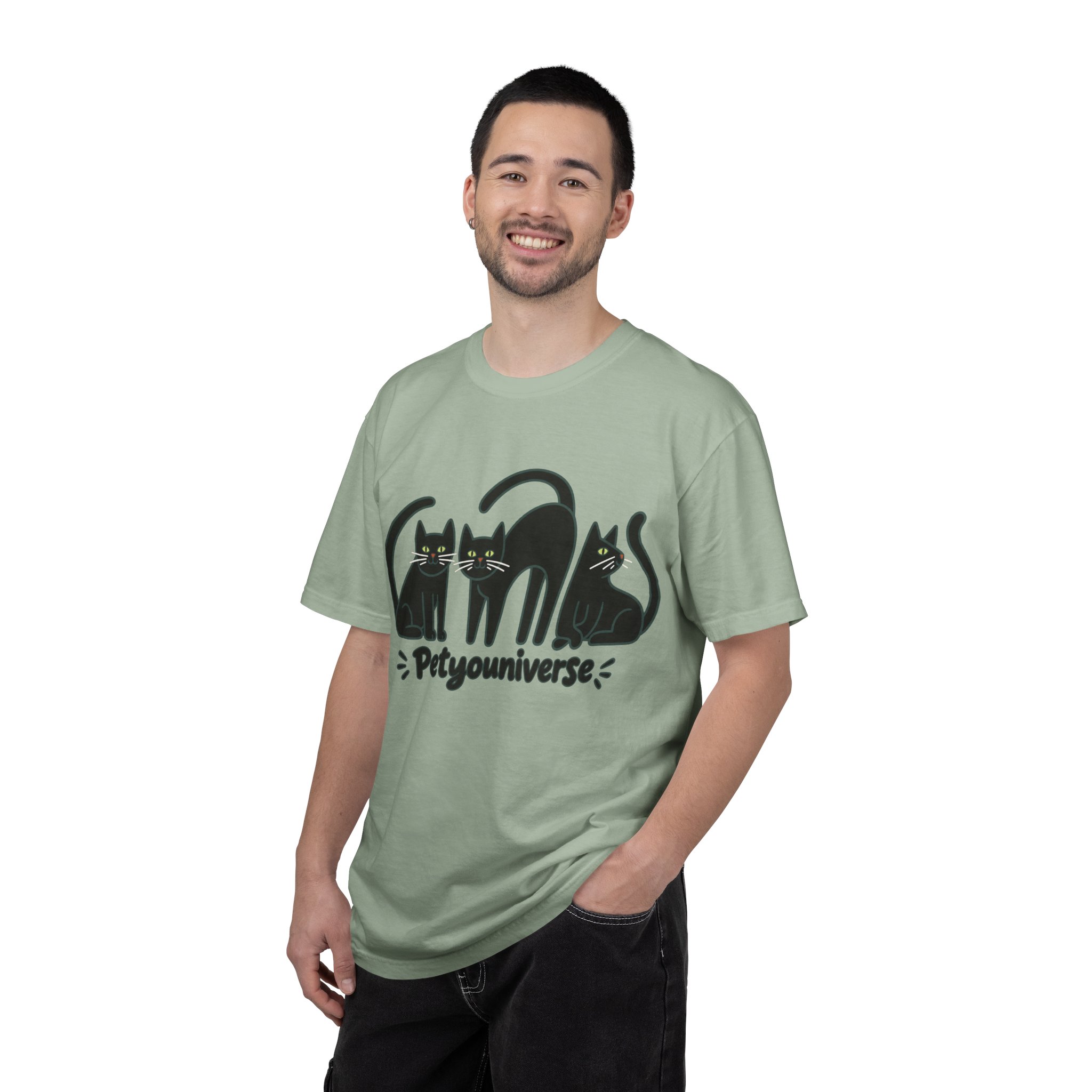 Cat T-Shirt — "Petyouniverse" Black Cat Trio Graphic Tee - Image 67