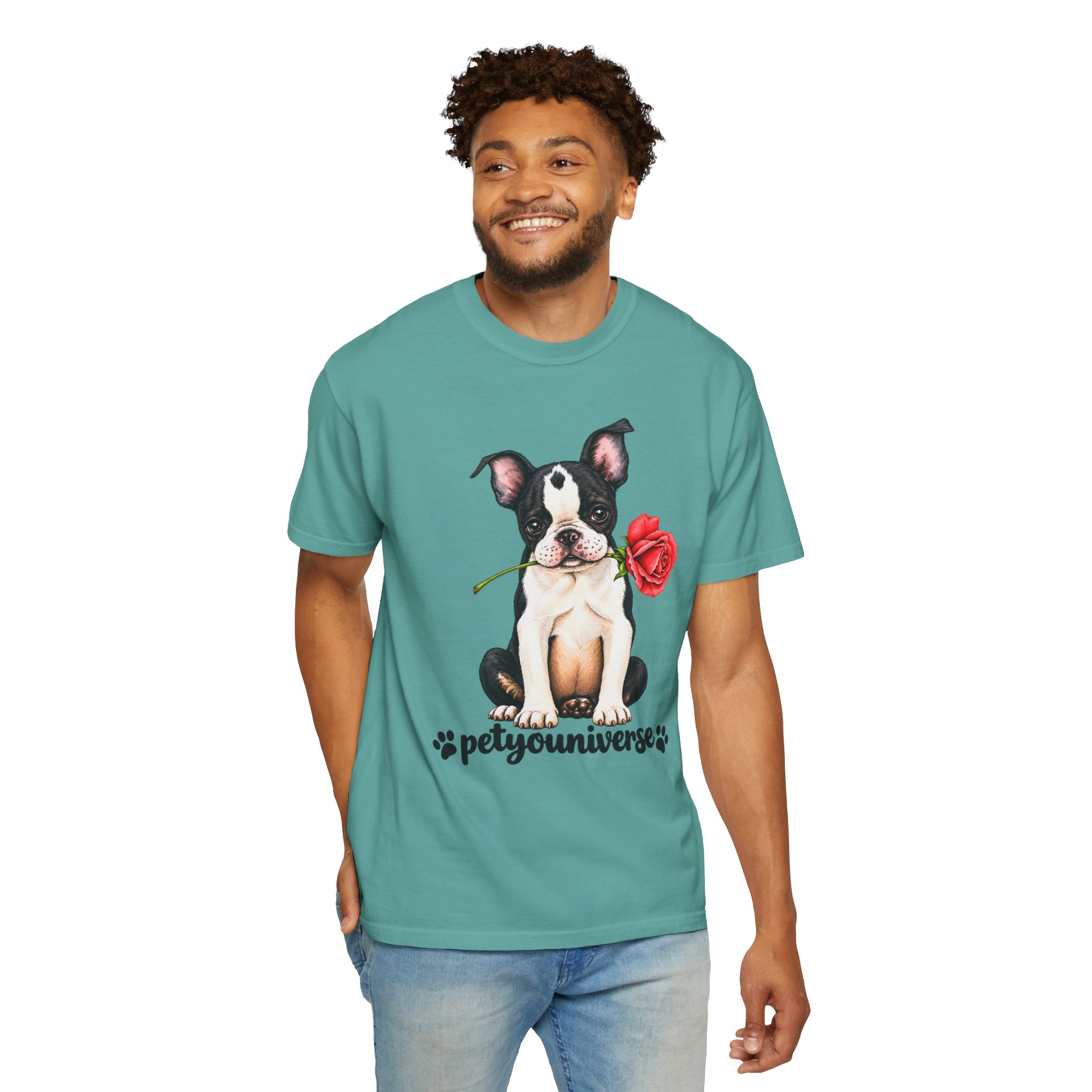 Boston Terrier Puppy Tee – Rose & "PetYoUniverse" Graphic T-Shirt - Image 79