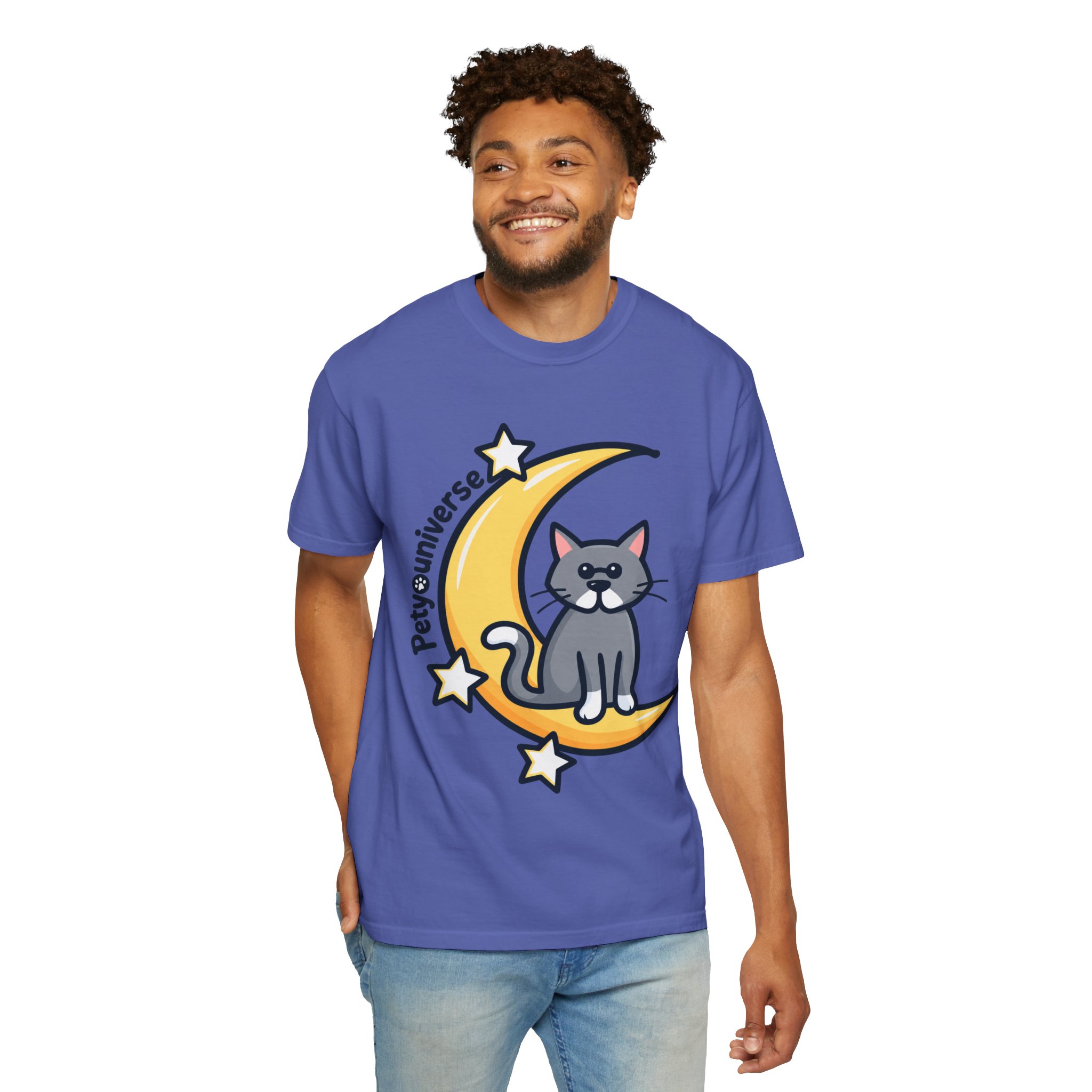 Cat on the Moon T-Shirt — "PetYoUniverse" Cute Cat Graphic Tee - Image 106
