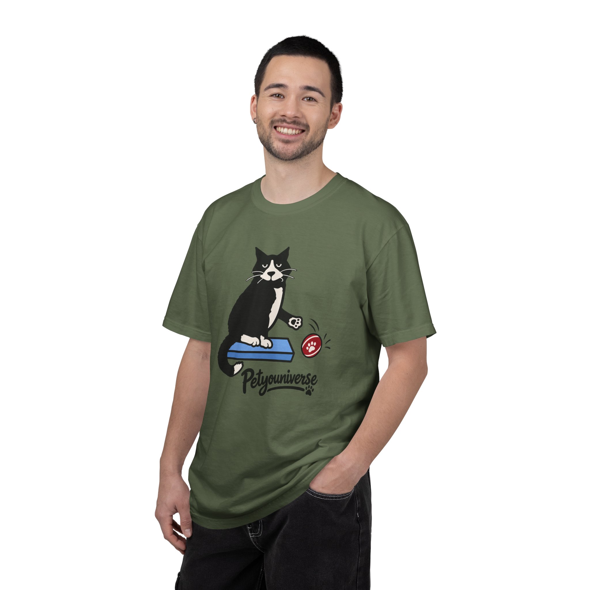Cat on Scratch Pad Graphic T-Shirt — "Petyouniverse" Cute Paw Play Tee - Image 58