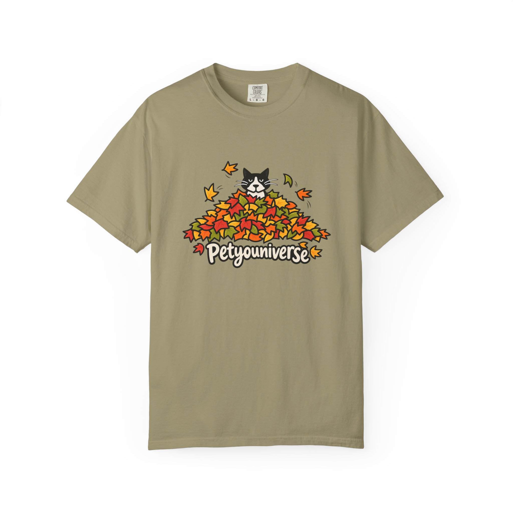 Cat in Leaf Pile T-Shirt — "Petyouniverse" Fall Cat Tee - Image 28