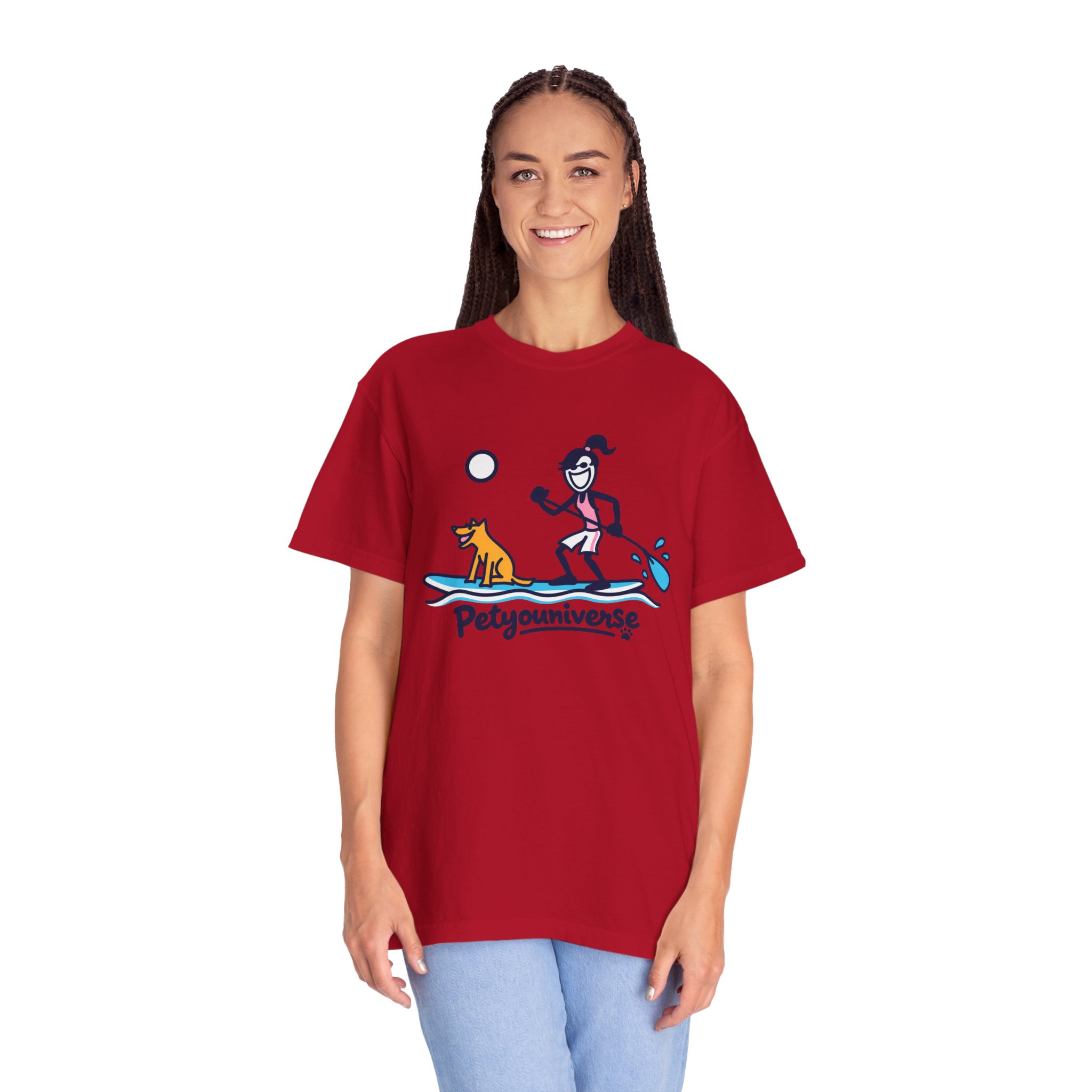 Paddleboarding Pup Graphic T-Shirt — "Petyouniverse" Dog & Owner Paddleboard Tee - Image 108