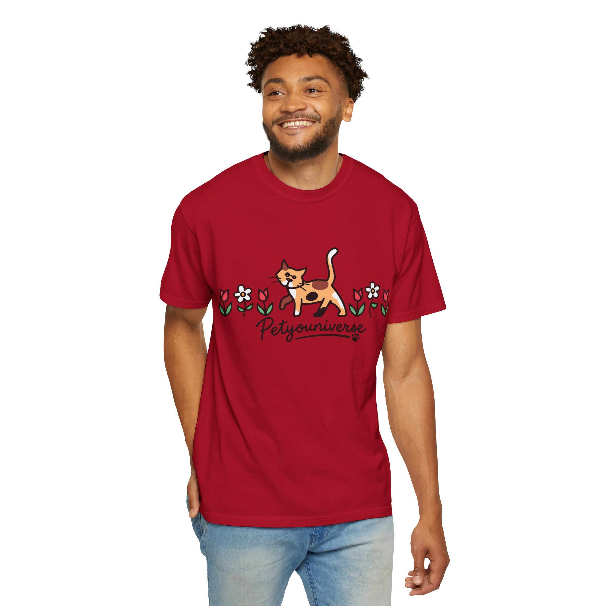 Cat & Flowers T-Shirt — 'Petsyouniverse' Cute Calico Tee - Image 142