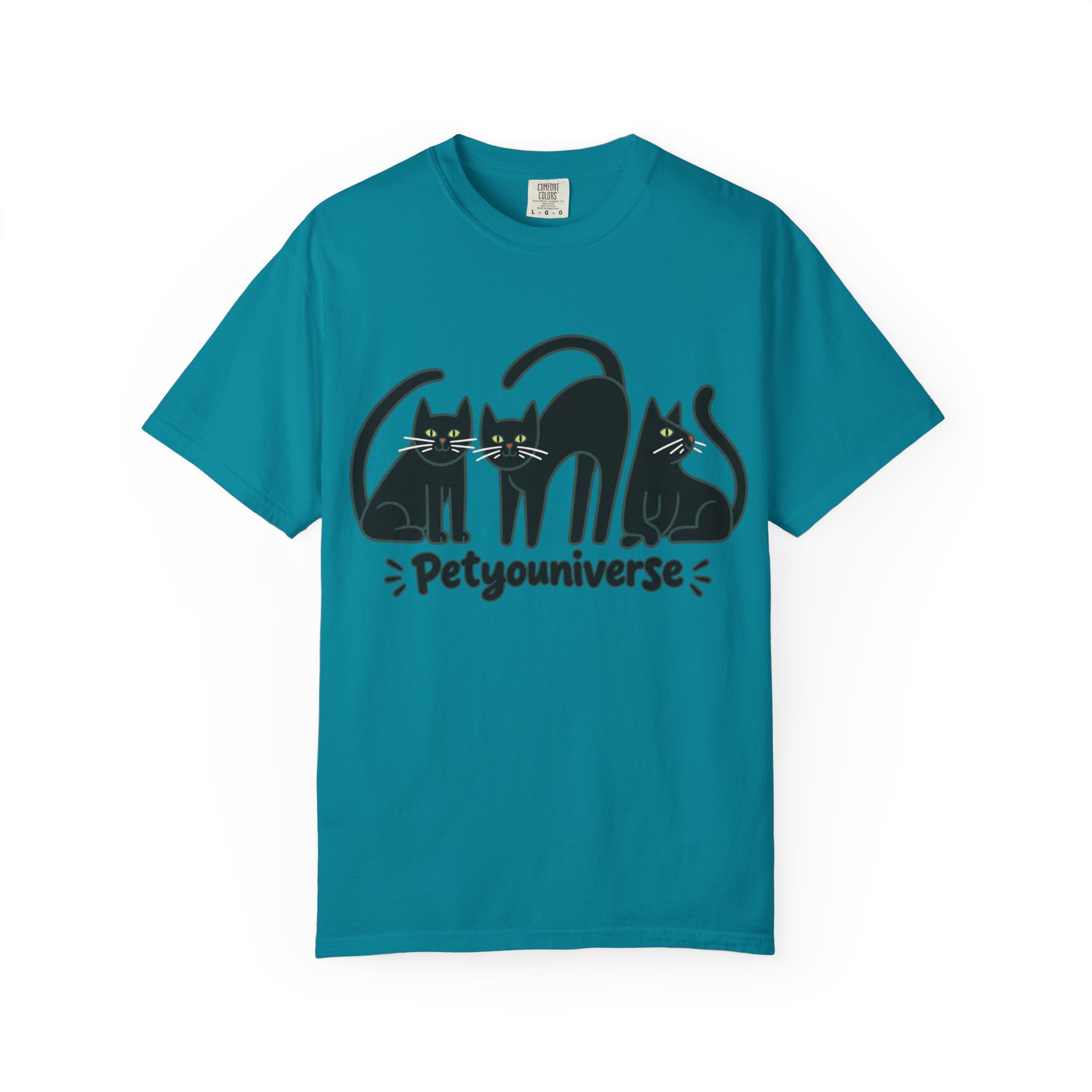 Cat T-Shirt — "Petyouniverse" Black Cat Trio Graphic Tee - Image 100