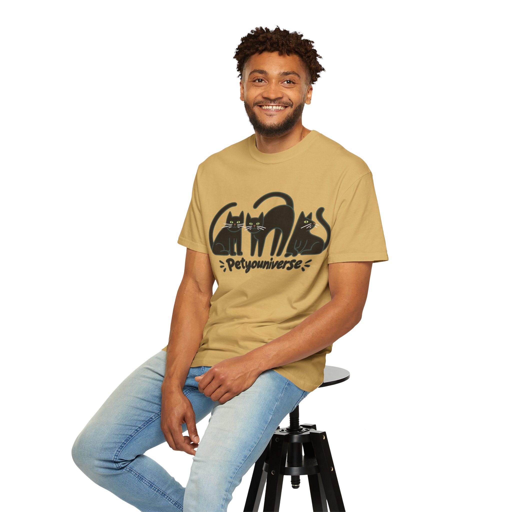 Cat T-Shirt — "Petyouniverse" Black Cat Trio Graphic Tee - Image 35