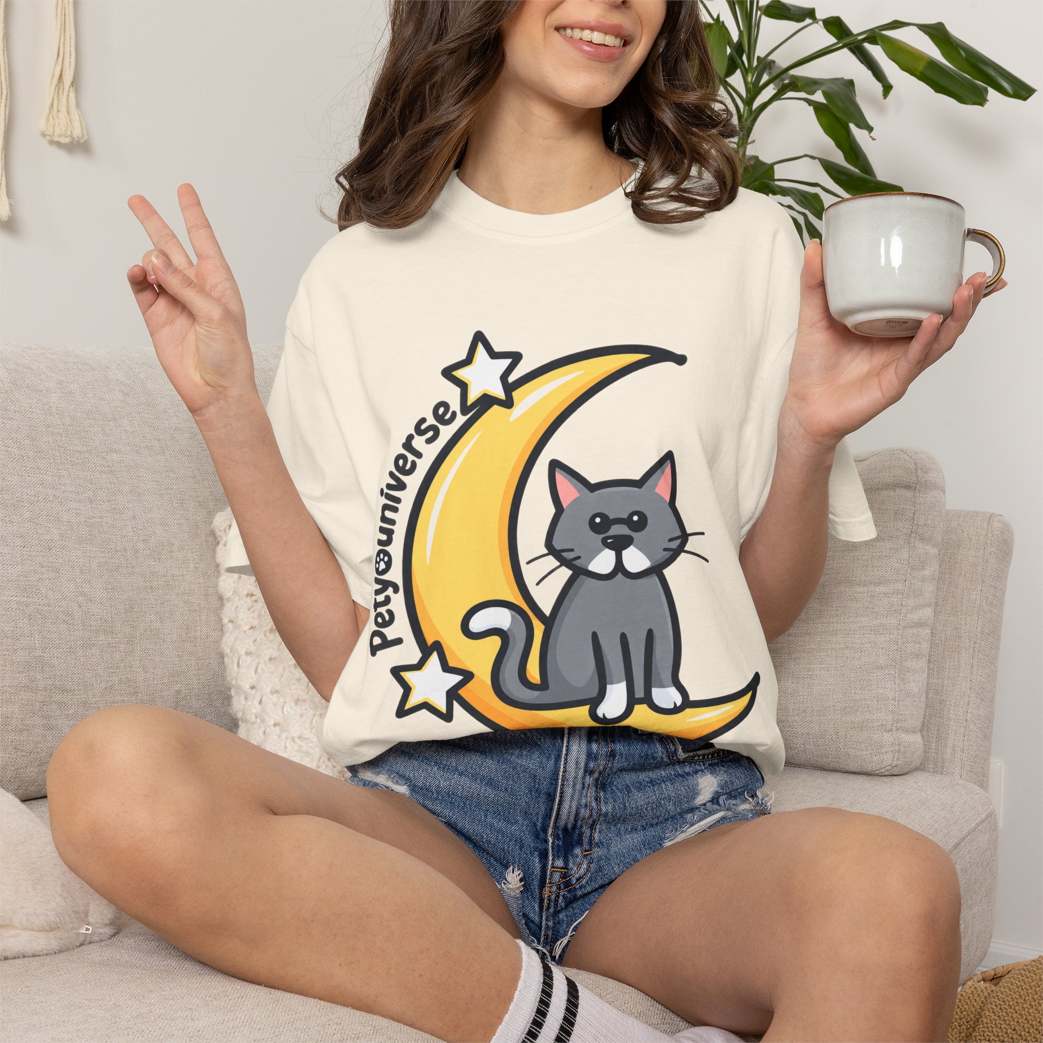 Cat on the Moon T-Shirt — "PetYoUniverse" Cute Cat Graphic Tee - Image 12