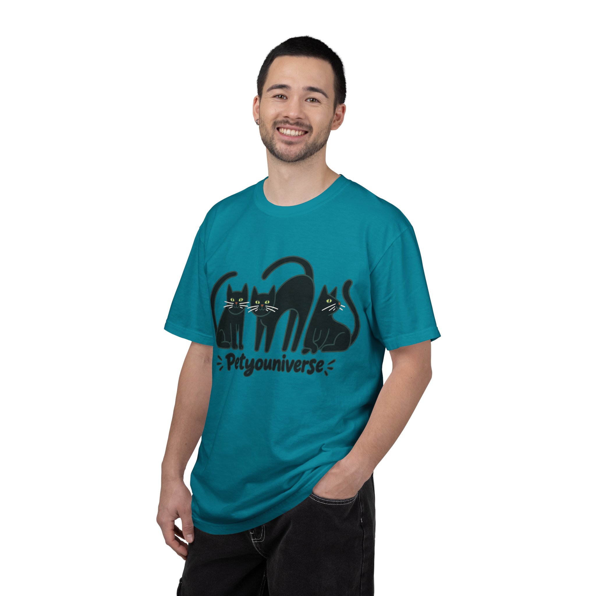 Cat T-Shirt — "Petyouniverse" Black Cat Trio Graphic Tee - Image 103