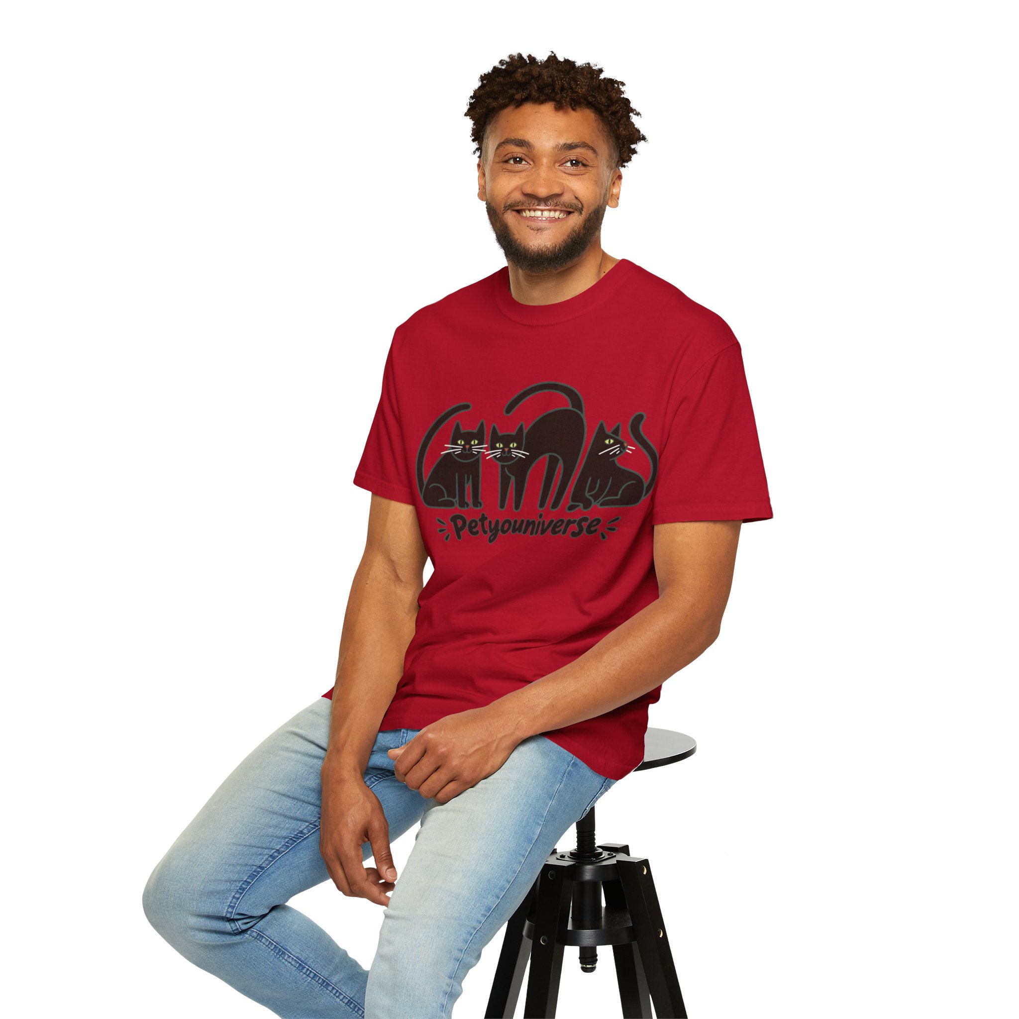Cat T-Shirt — "Petyouniverse" Black Cat Trio Graphic Tee - Image 143