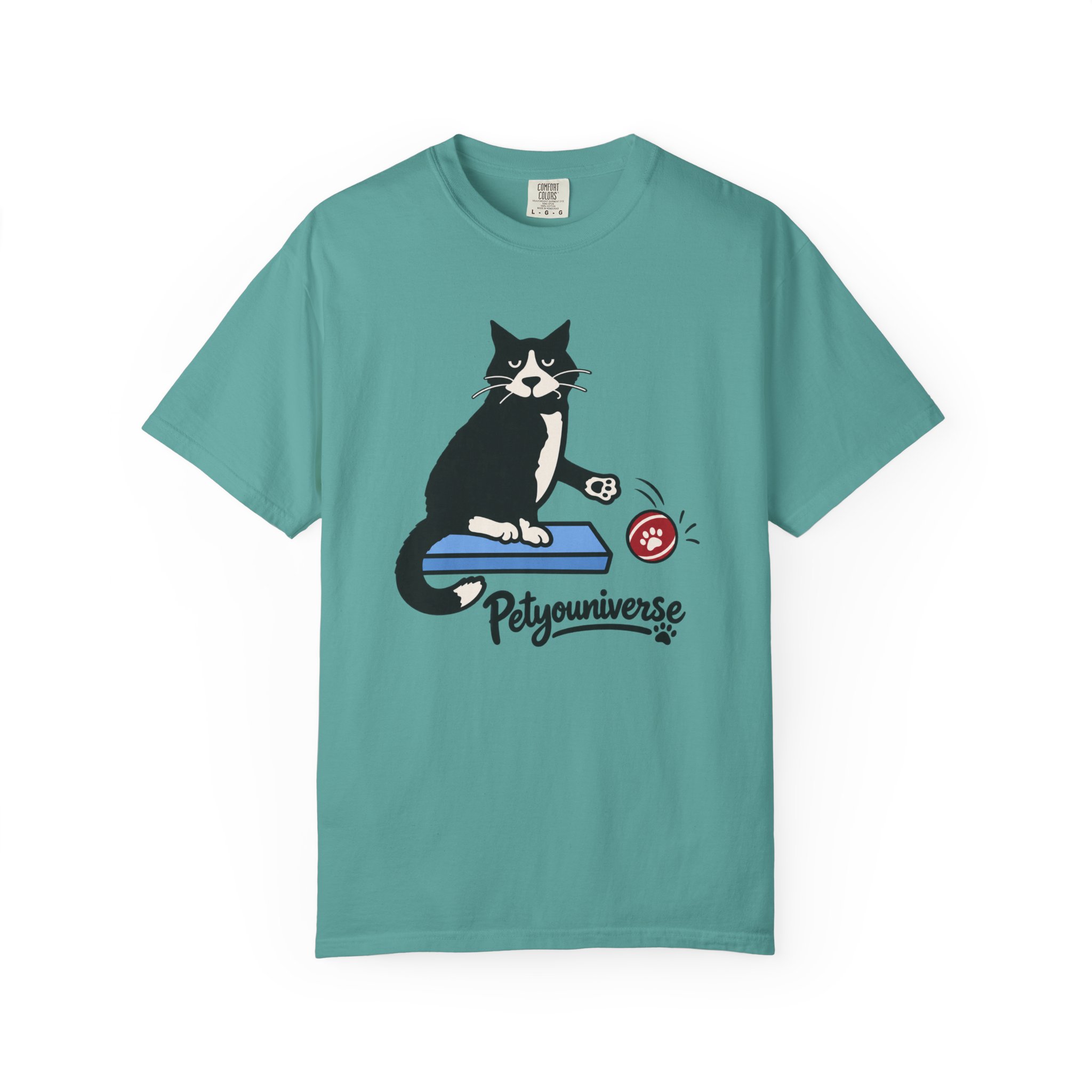 Cat on Scratch Pad Graphic T-Shirt — "Petyouniverse" Cute Paw Play Tee - Image 73