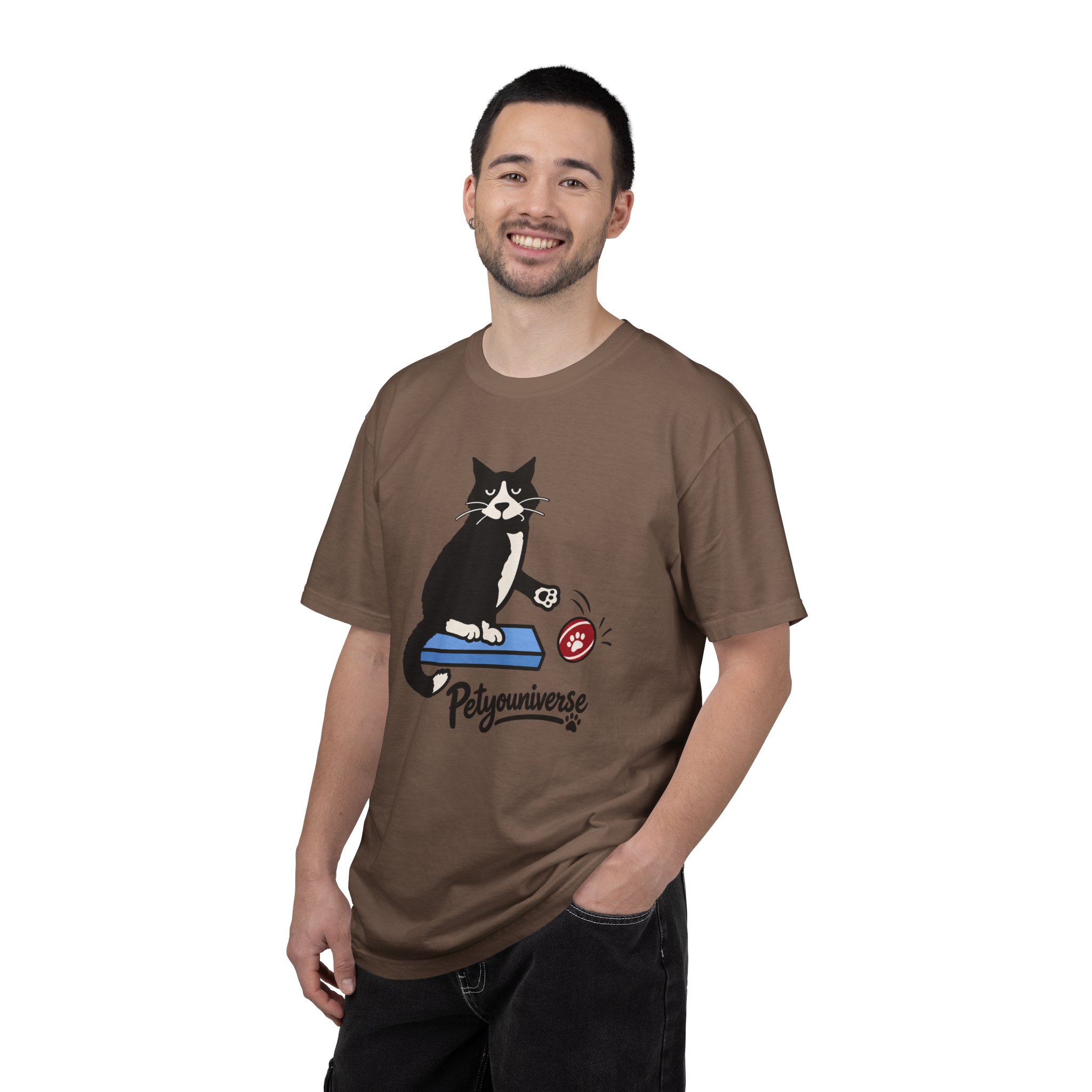 Cat on Scratch Pad Graphic T-Shirt — "Petyouniverse" Cute Paw Play Tee - Image 49