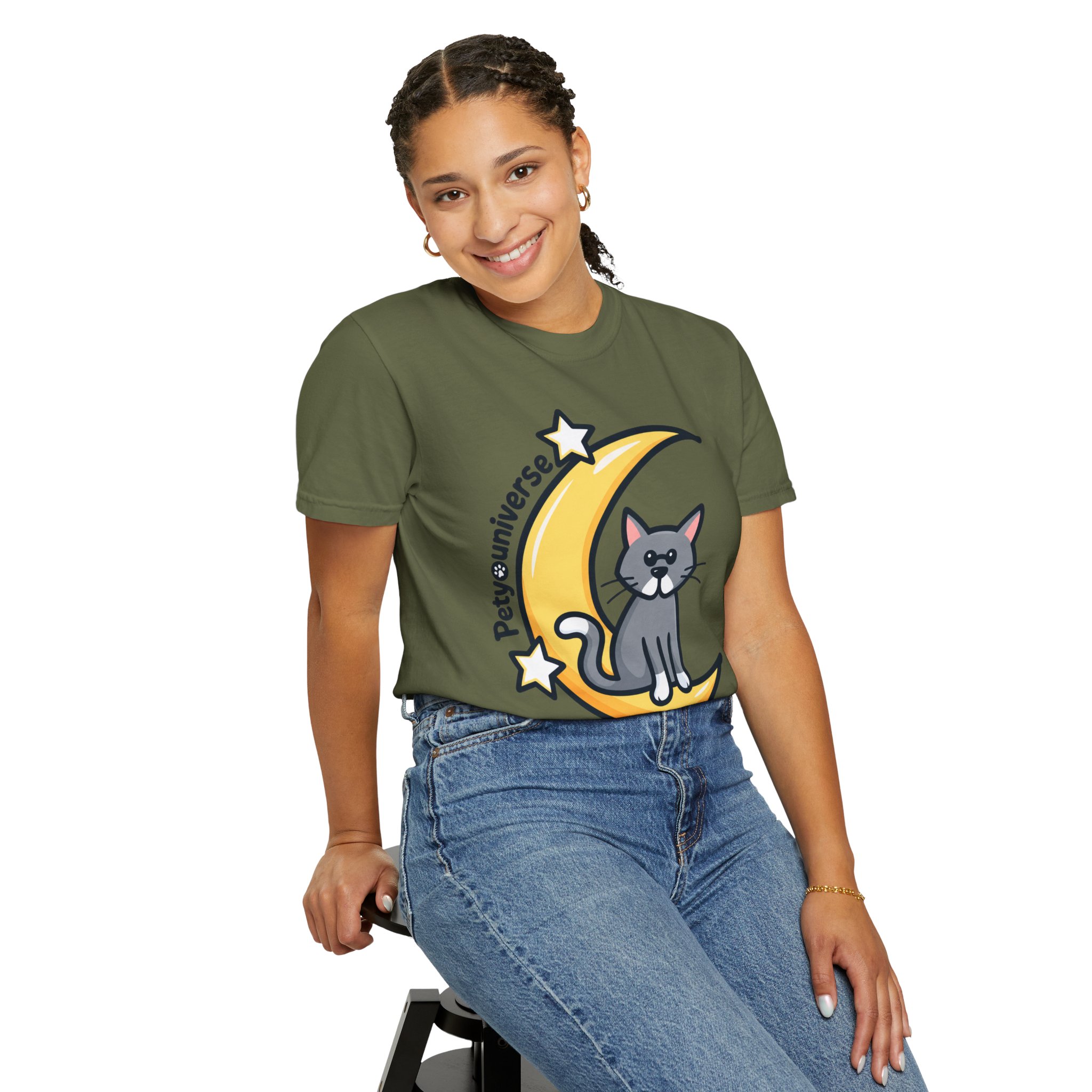 Cat on the Moon T-Shirt — "PetYoUniverse" Cute Cat Graphic Tee - Image 69