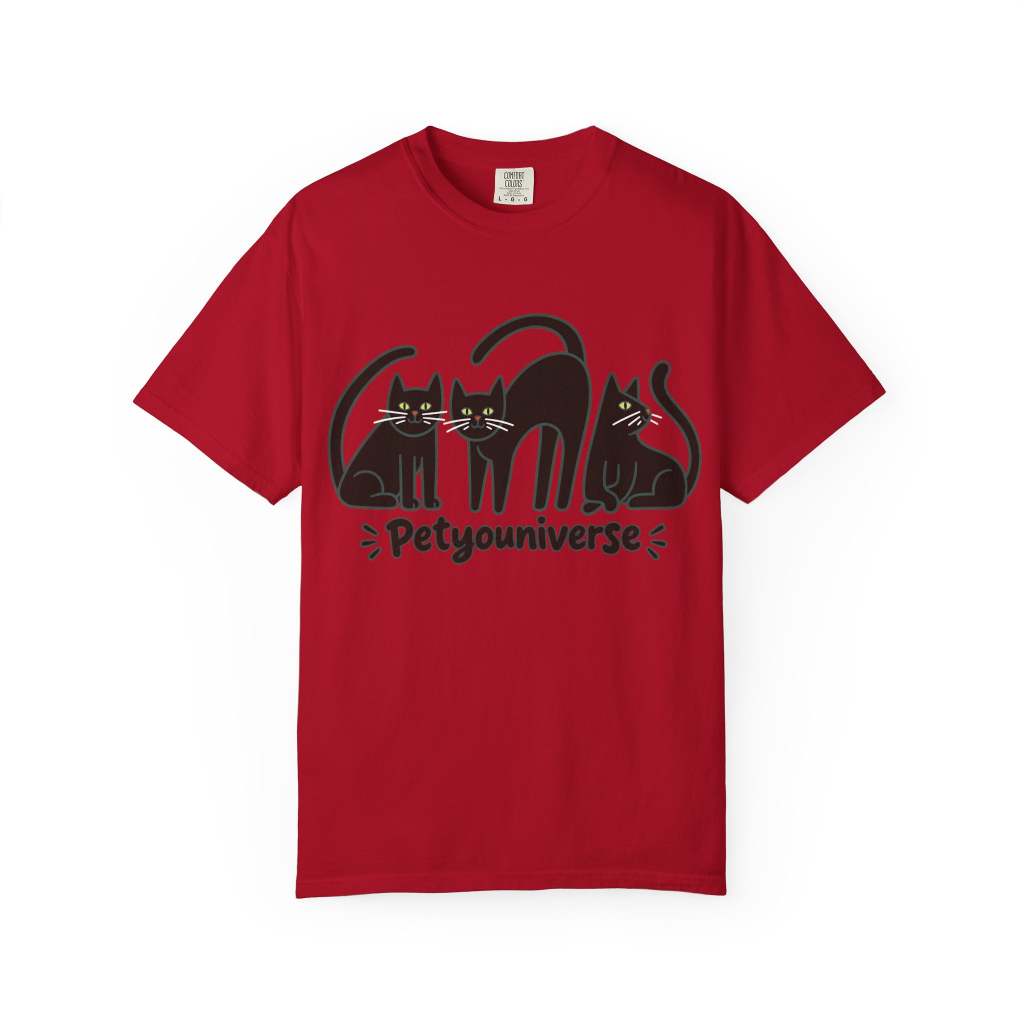 Cat T-Shirt — "Petyouniverse" Black Cat Trio Graphic Tee - Image 136