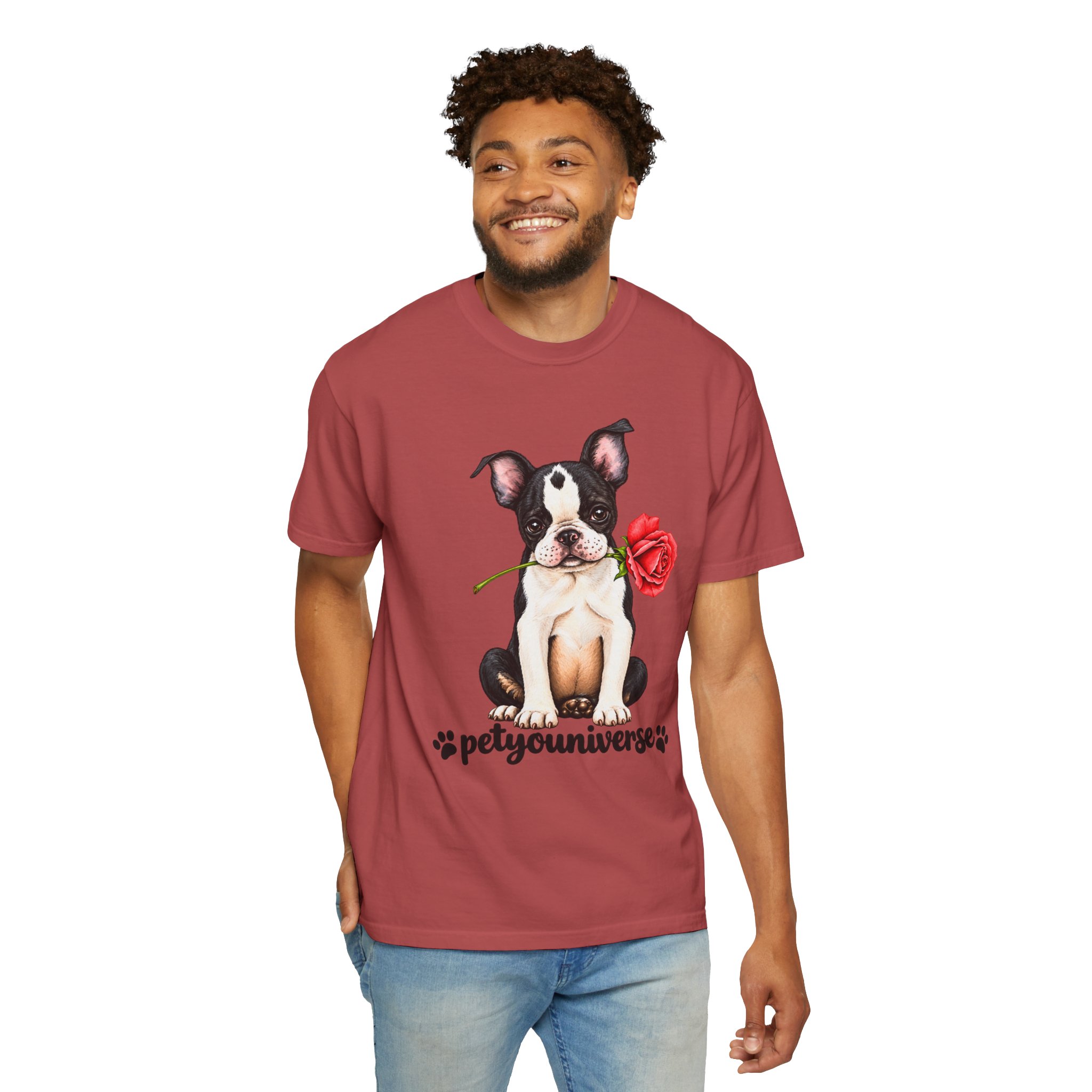 Boston Terrier Puppy Tee – Rose & "PetYoUniverse" Graphic T-Shirt - Image 124
