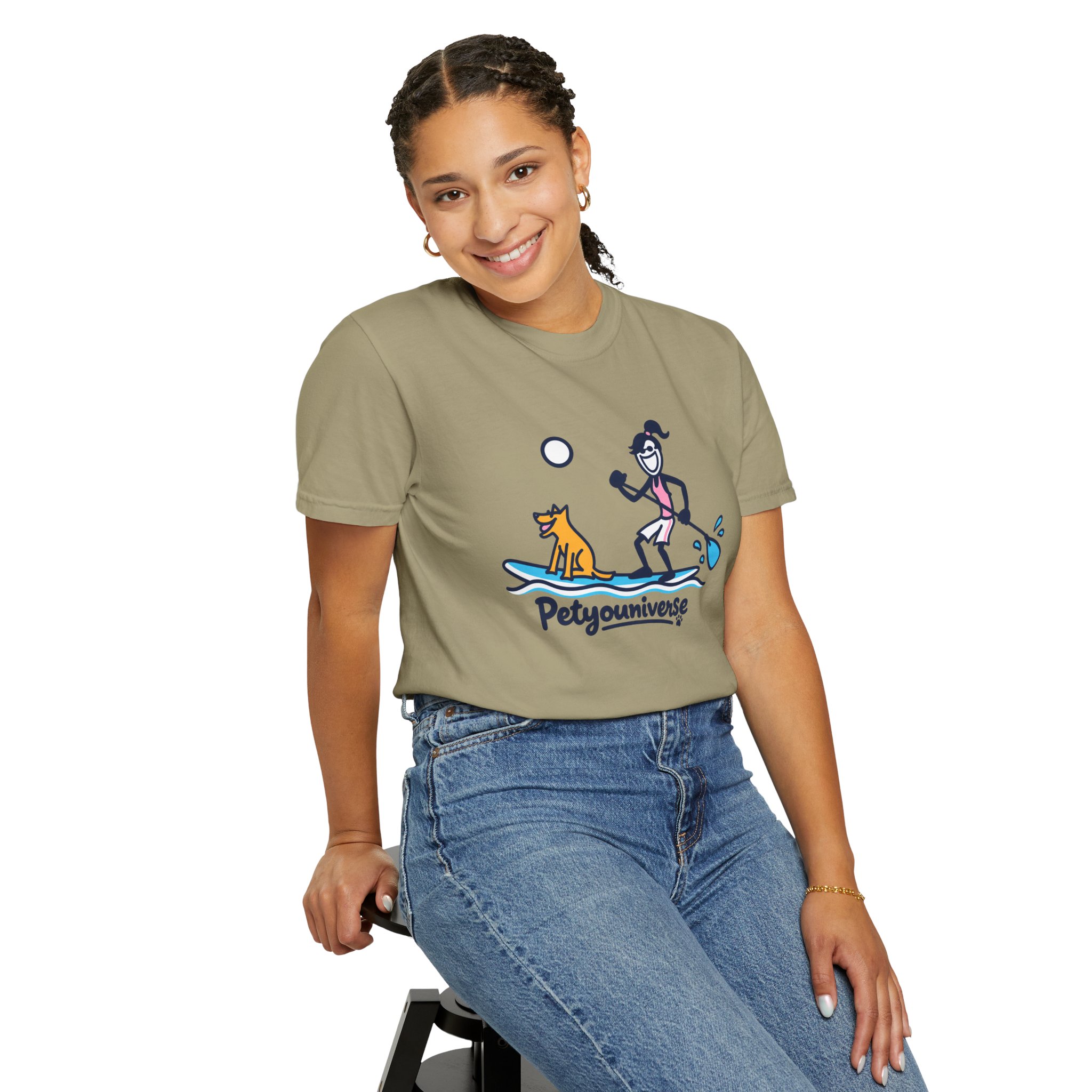 Paddleboarding Pup Graphic T-Shirt — "Petyouniverse" Dog & Owner Paddleboard Tee - Image 37