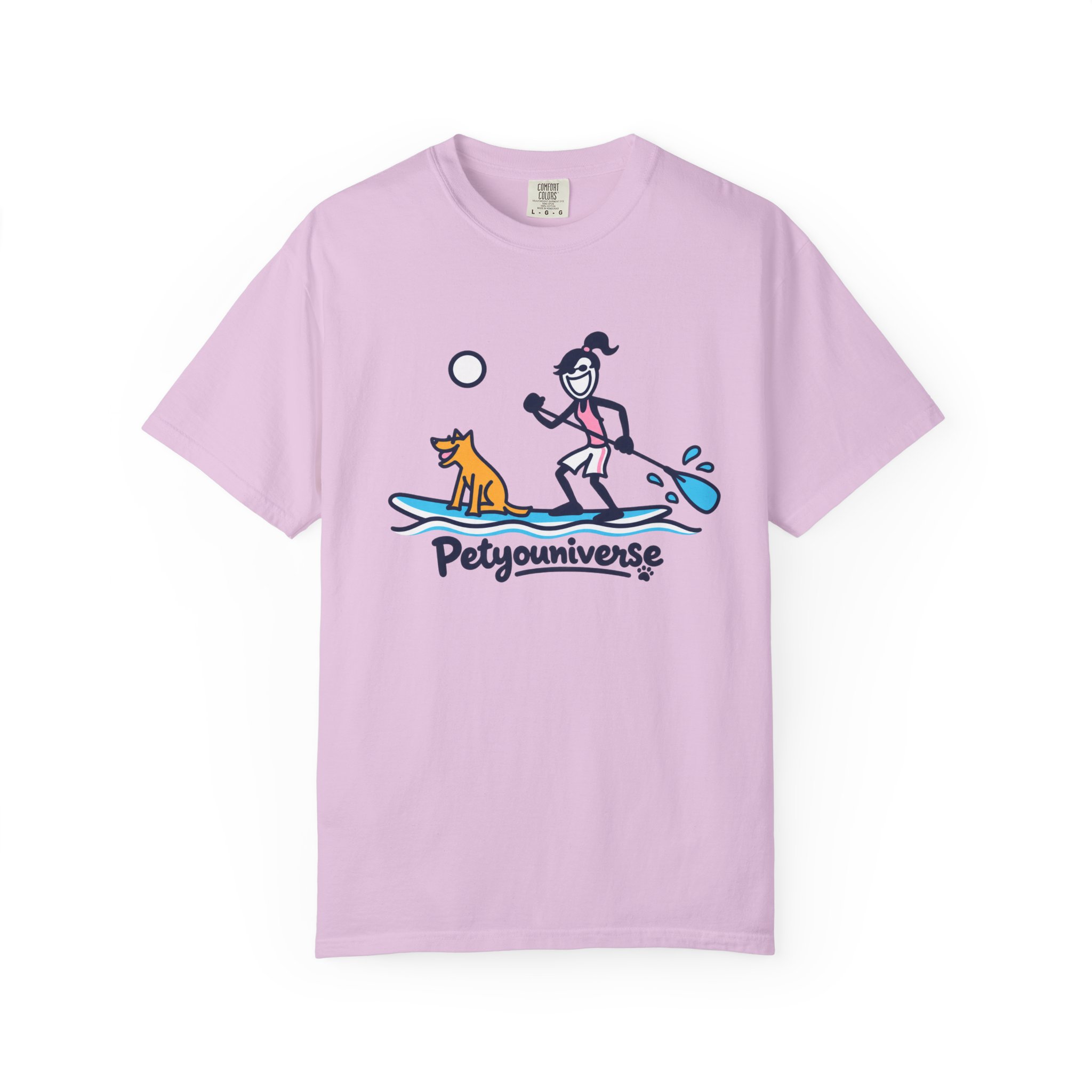 Paddleboarding Pup Graphic T-Shirt — "Petyouniverse" Dog & Owner Paddleboard Tee - Image 73