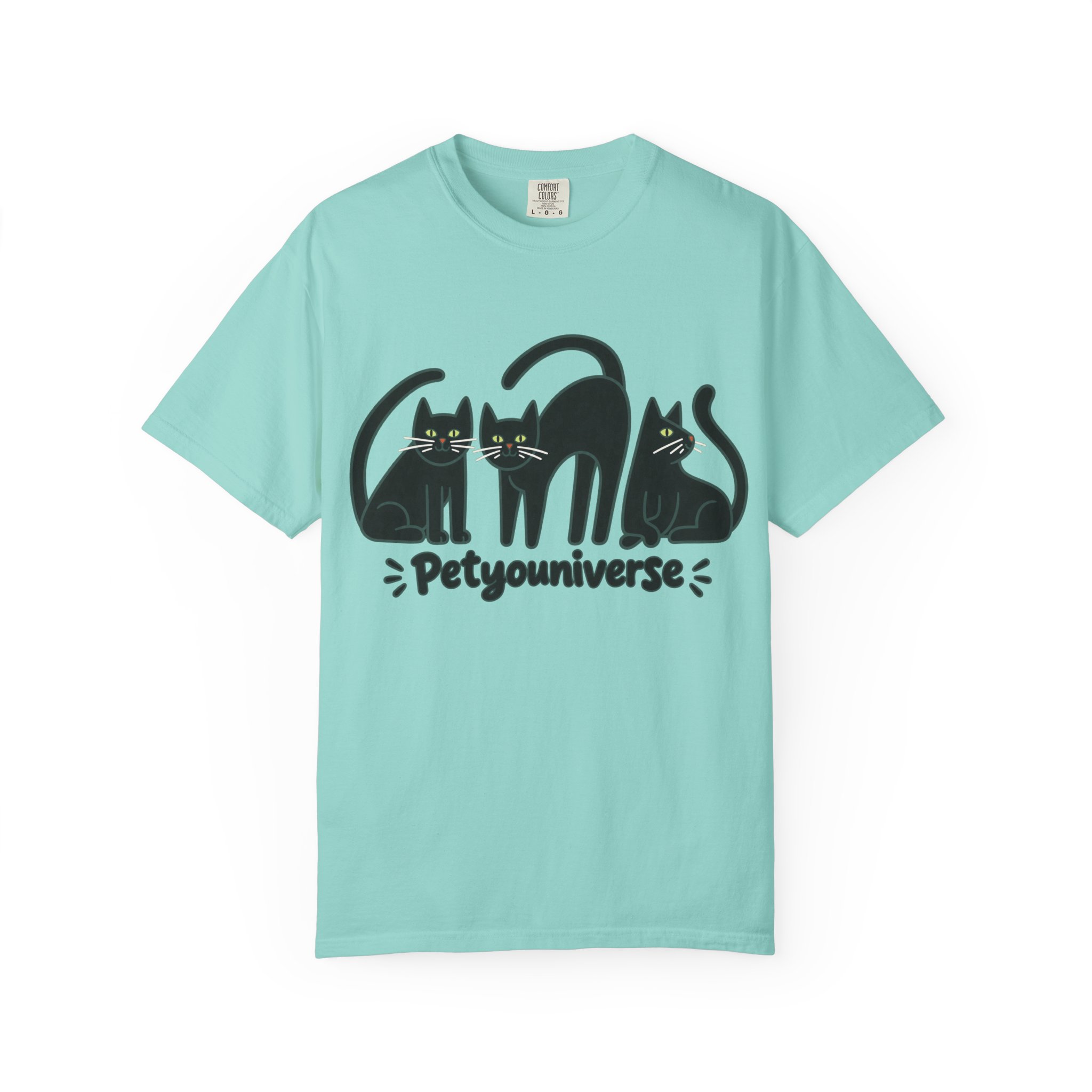 Cat T-Shirt — "Petyouniverse" Black Cat Trio Graphic Tee - Image 82