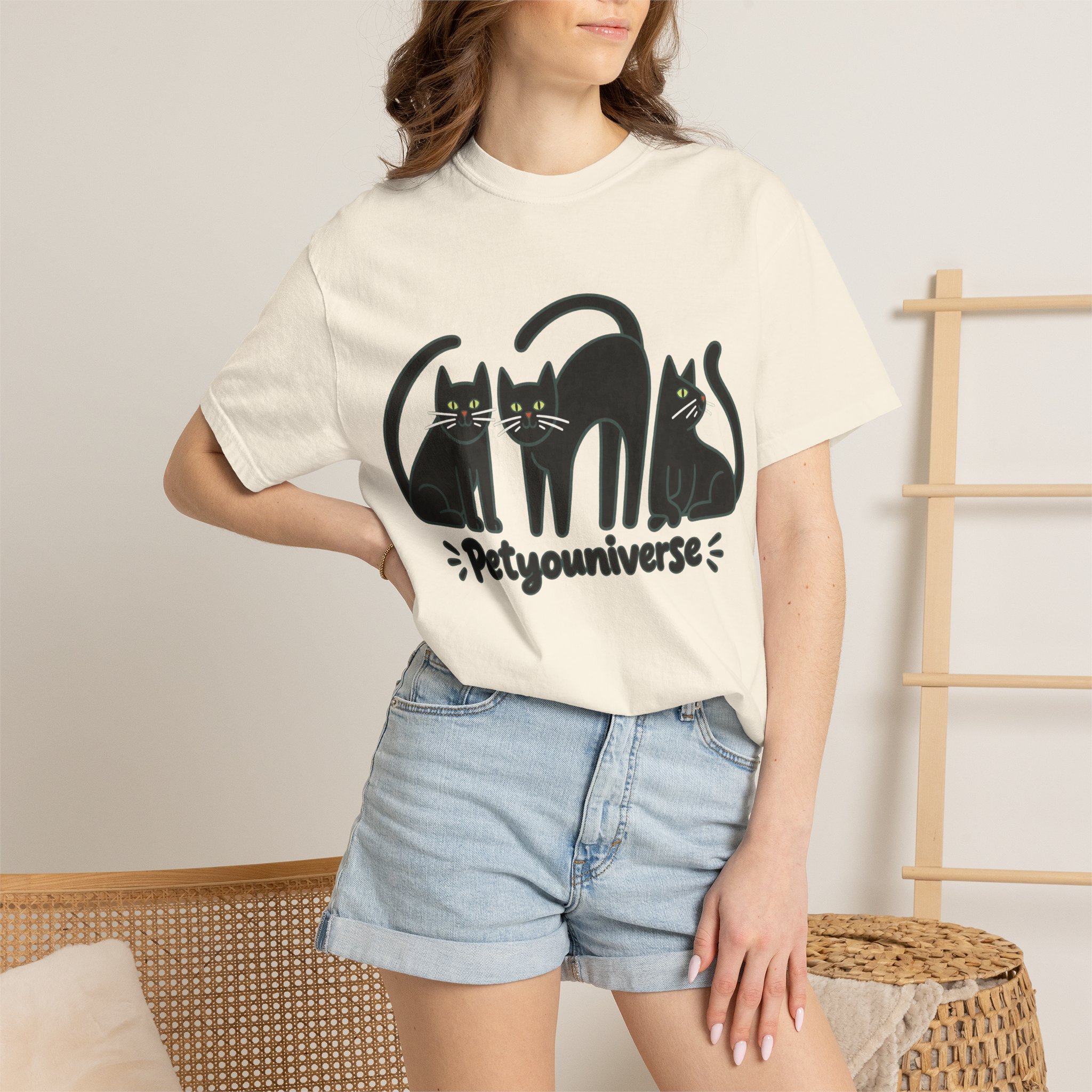 Cat T-Shirt — "Petyouniverse" Black Cat Trio Graphic Tee - Image 11