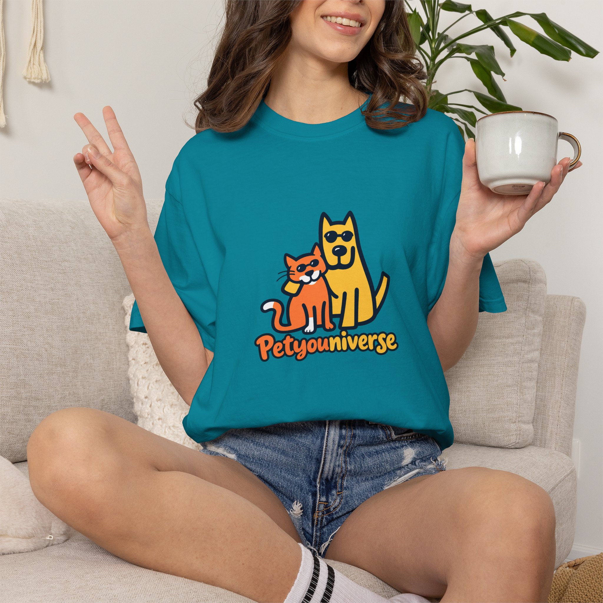 PetyoUniverse Cute Cat & Dog Graphic T-Shirt — Vintage Garment-Dyed Tee for Pet Lovers - Image 93
