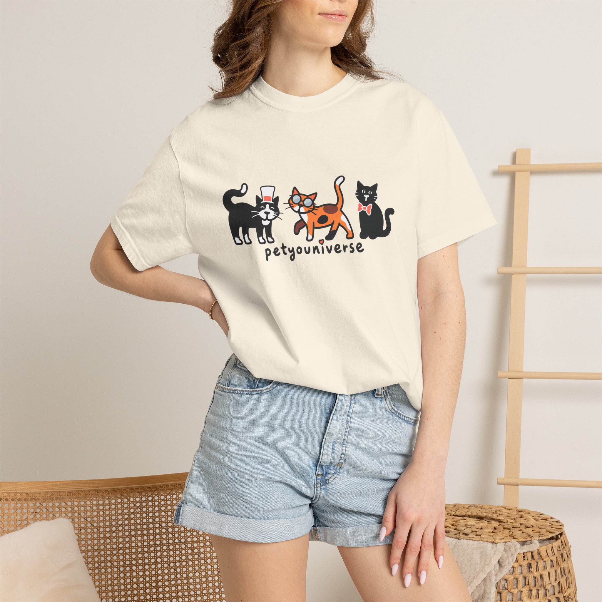 Cat Crew Graphic T-Shirt — "petgouriverse" Cute Cartoon Cats Tee - Image 2