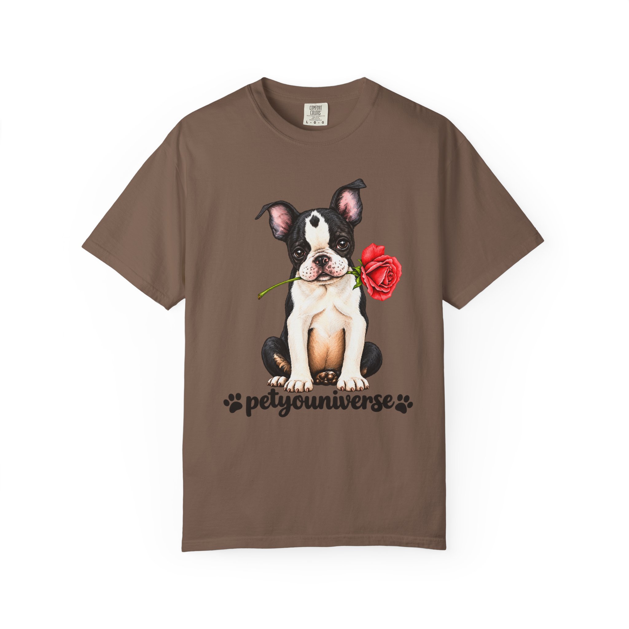 Boston Terrier Puppy Tee – Rose & "PetYoUniverse" Graphic T-Shirt - Image 28
