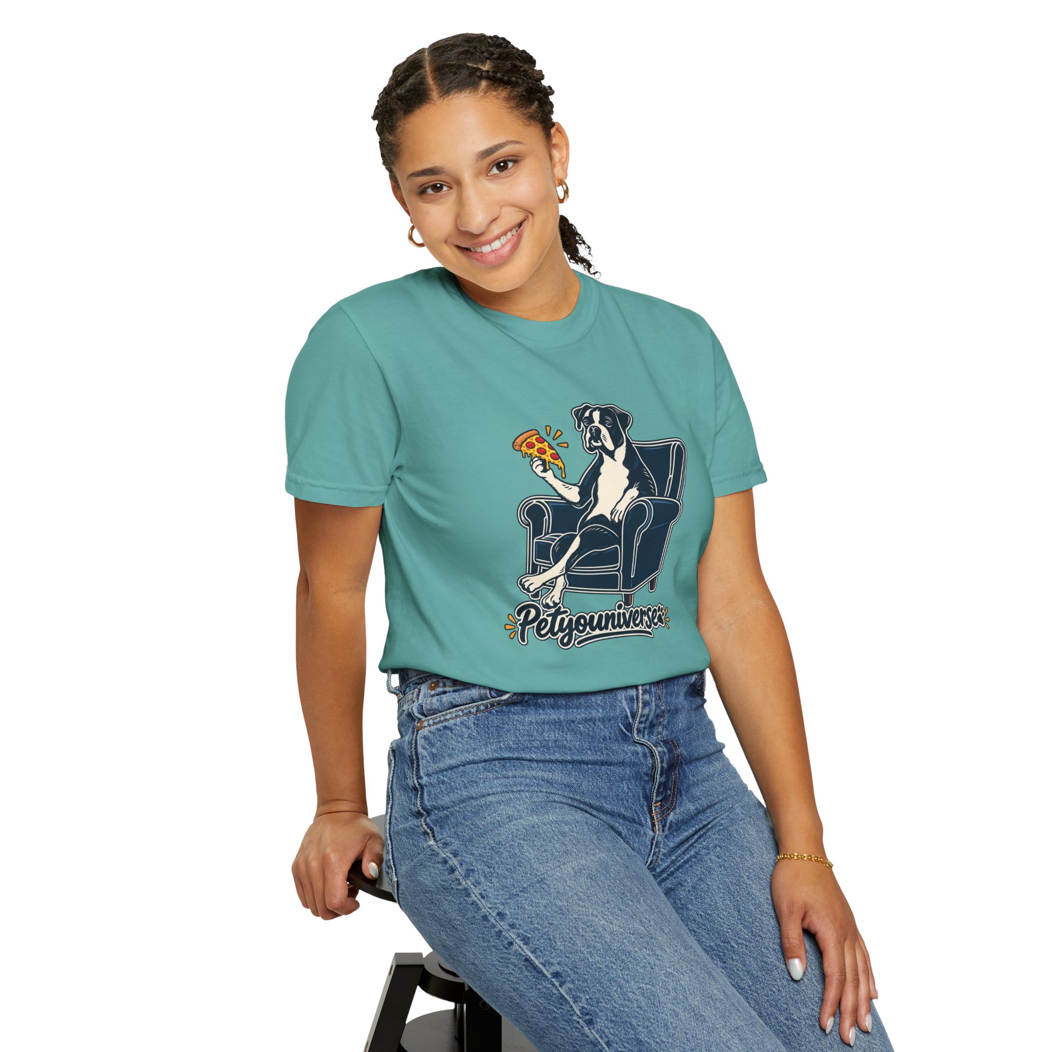 T-Shirt — PetYoUniverse Dog on Armchair with Pizza Graphic - Image 96
