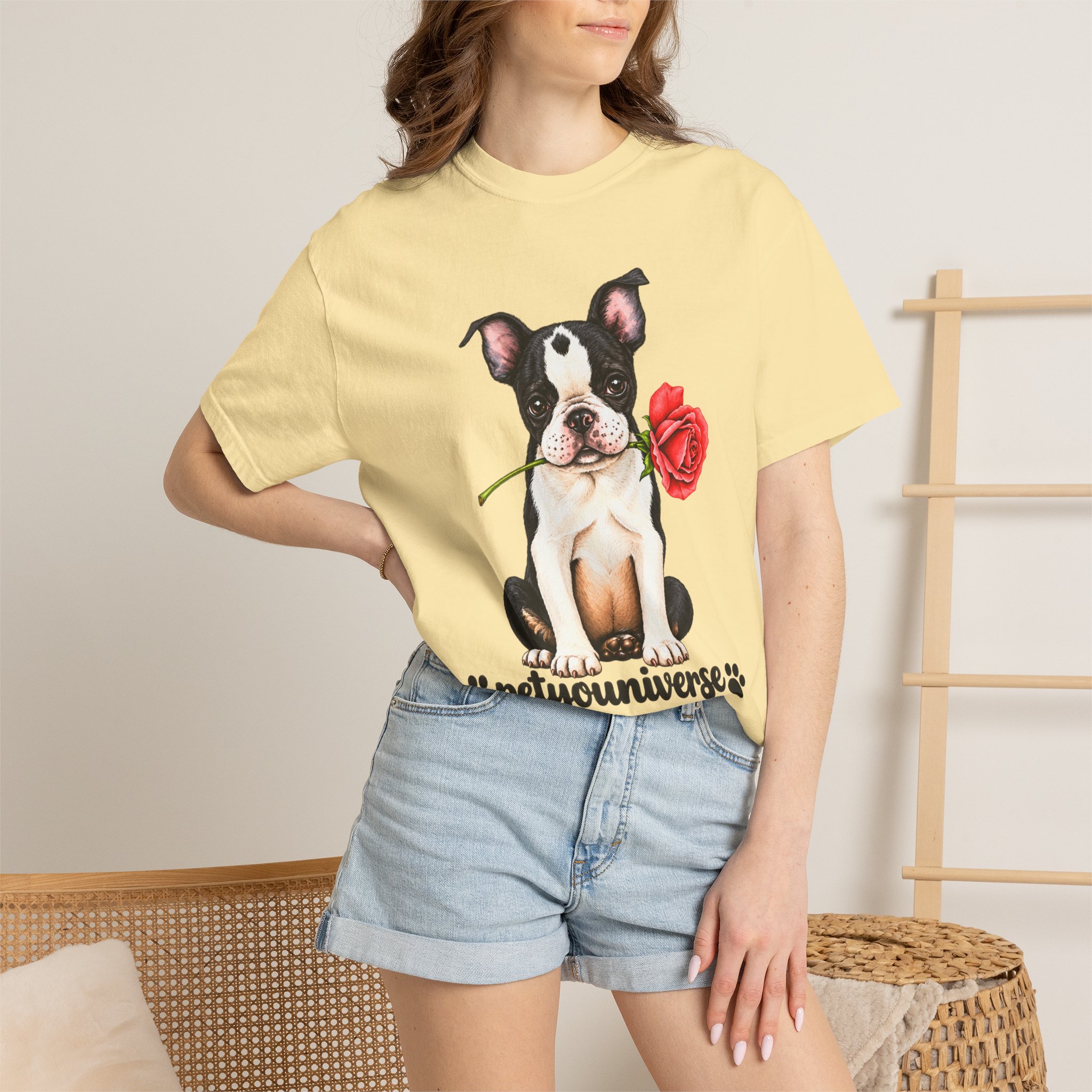 Boston Terrier Puppy Tee – Rose & "PetYoUniverse" Graphic T-Shirt - Image 11