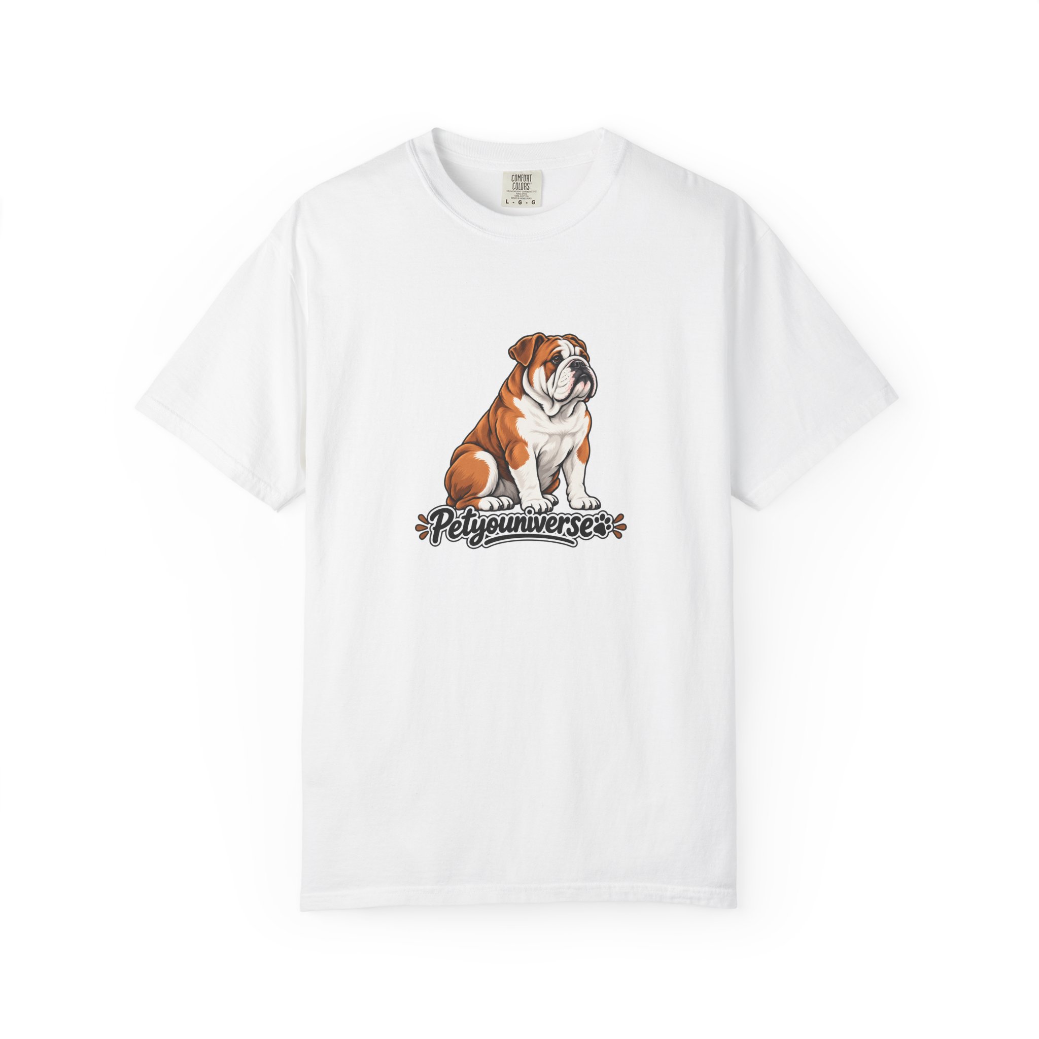 Cute bulldog graphic on PetYoUniverse t-shirt