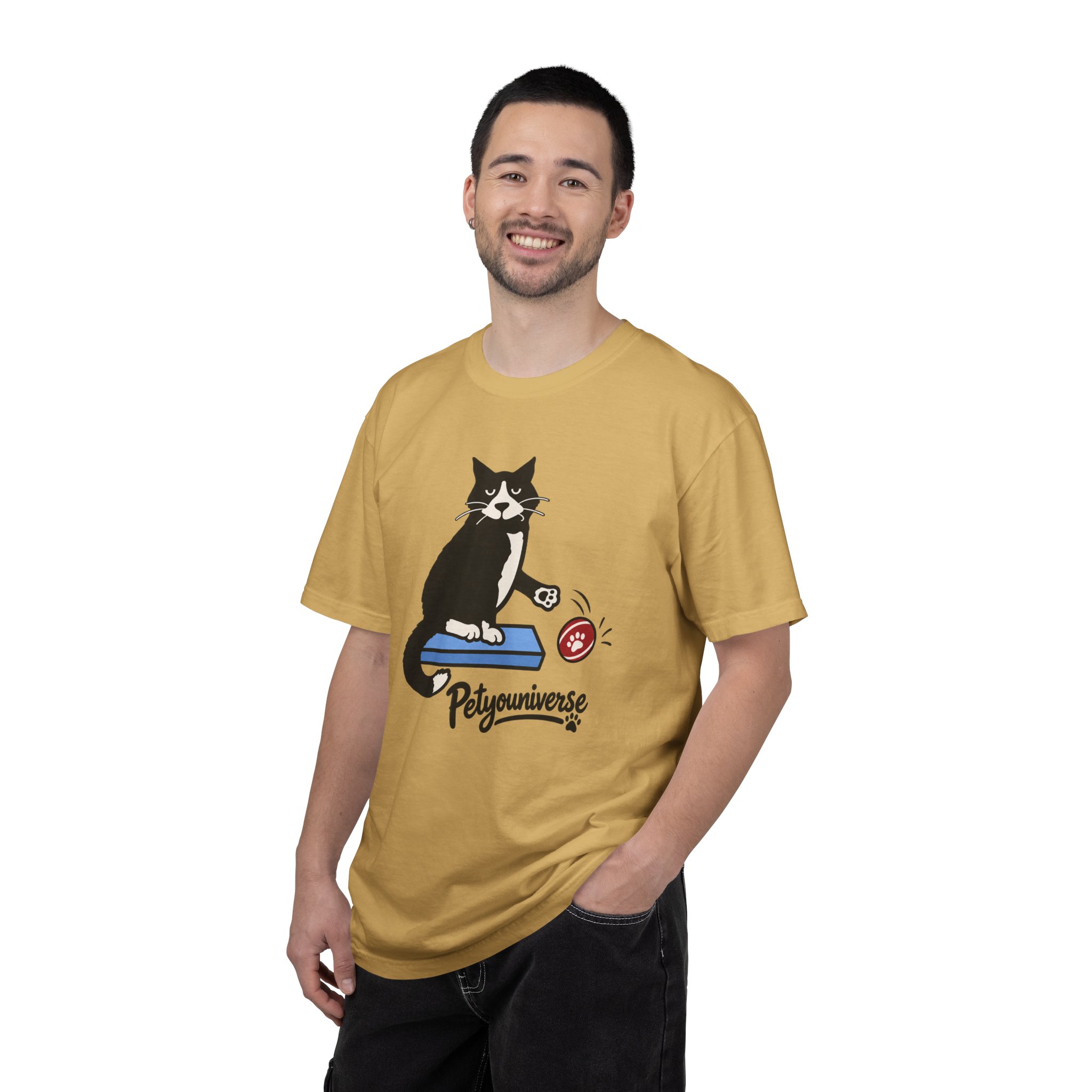 Cat on Scratch Pad Graphic T-Shirt — "Petyouniverse" Cute Paw Play Tee - Image 31