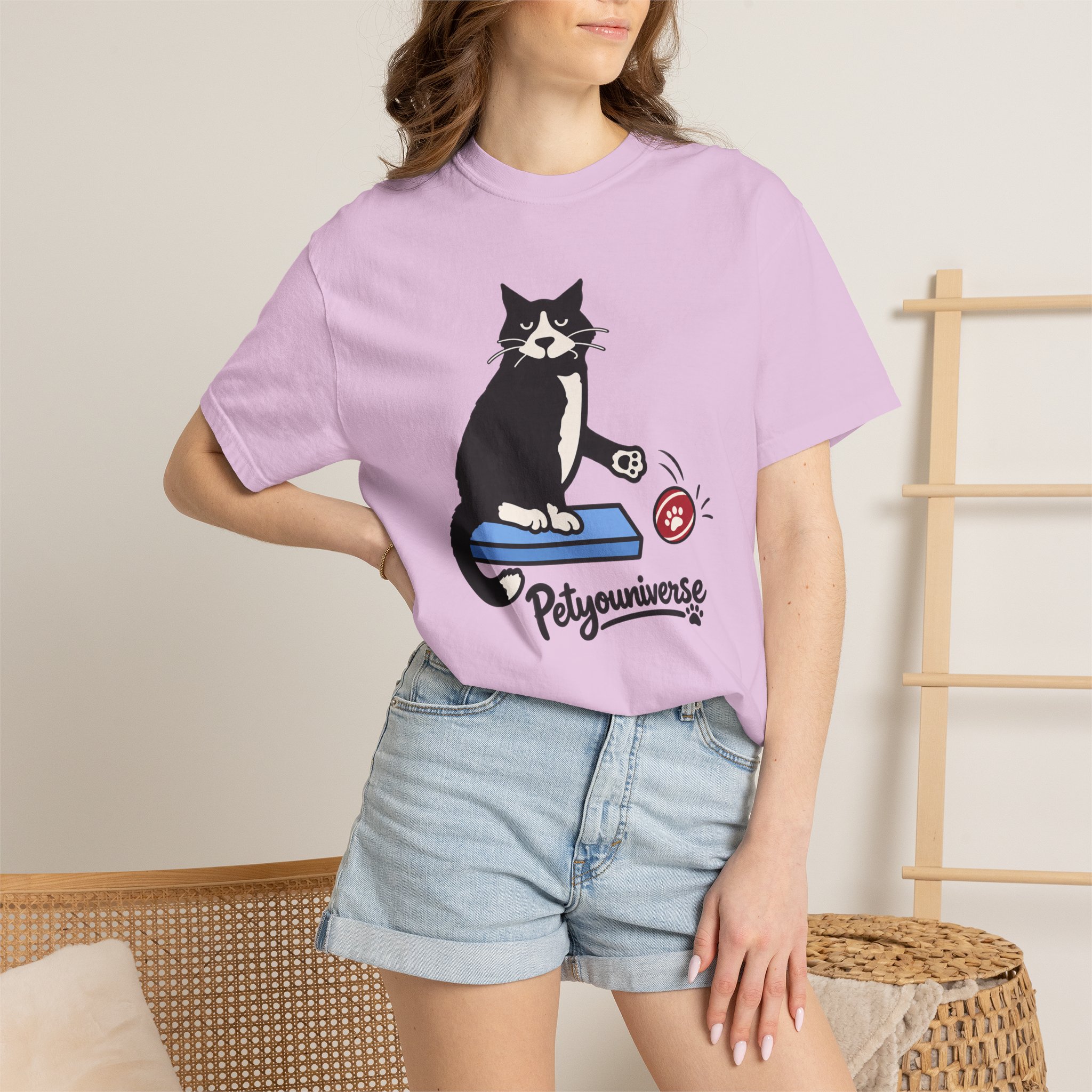 Cat on Scratch Pad Graphic T-Shirt — "Petyouniverse" Cute Paw Play Tee - Image 101
