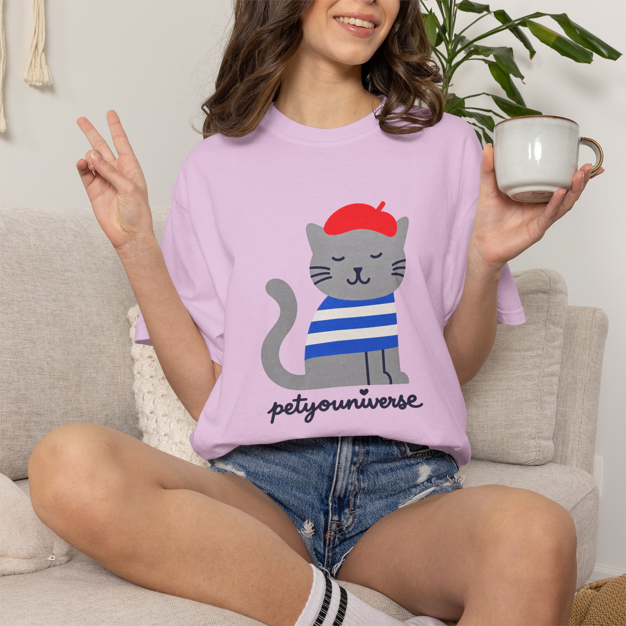 Cat Graphic T-Shirt — "petiyouniverse" Cute French Cat Tee - Image 93