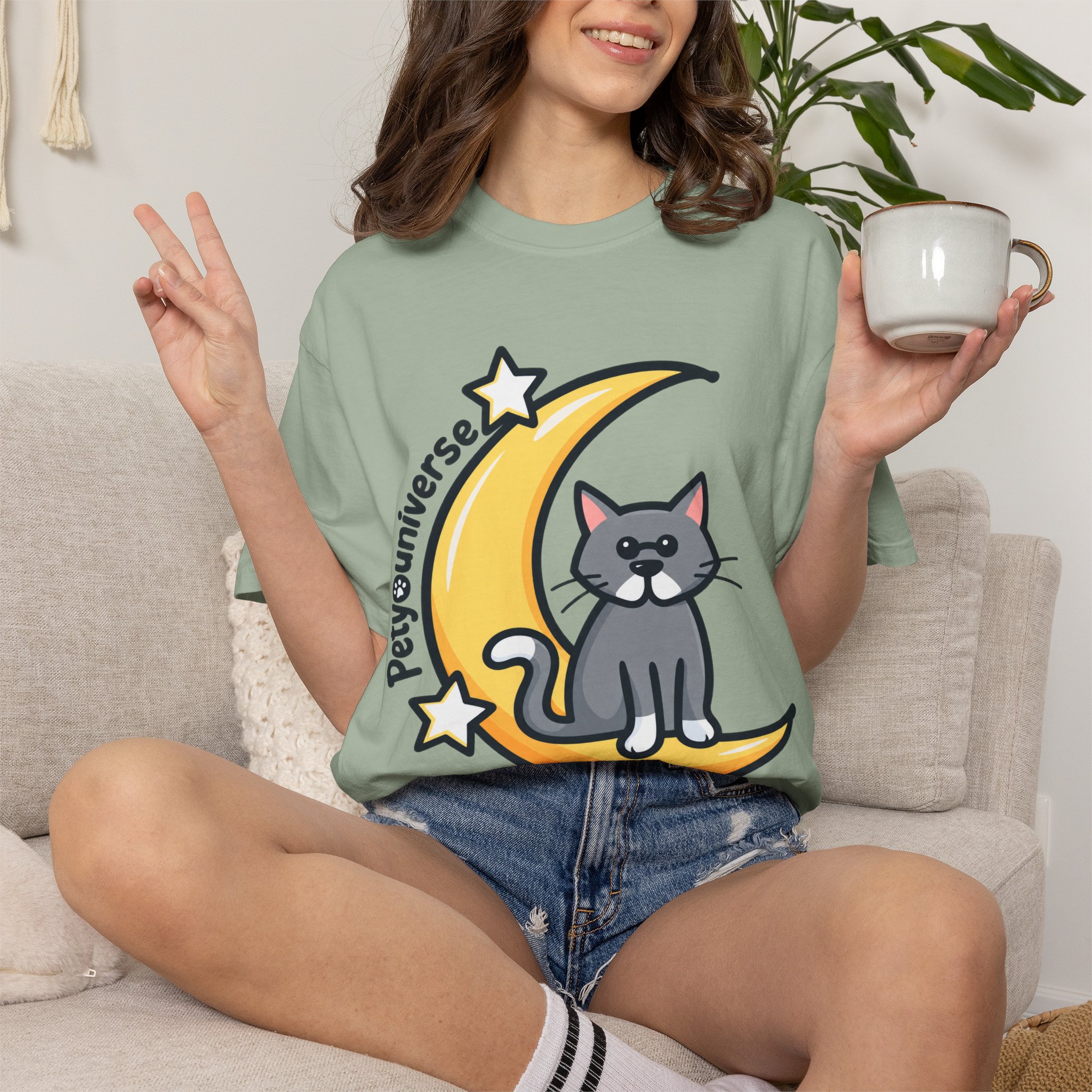 Cat on the Moon T-Shirt — "PetYoUniverse" Cute Cat Graphic Tee - Image 75