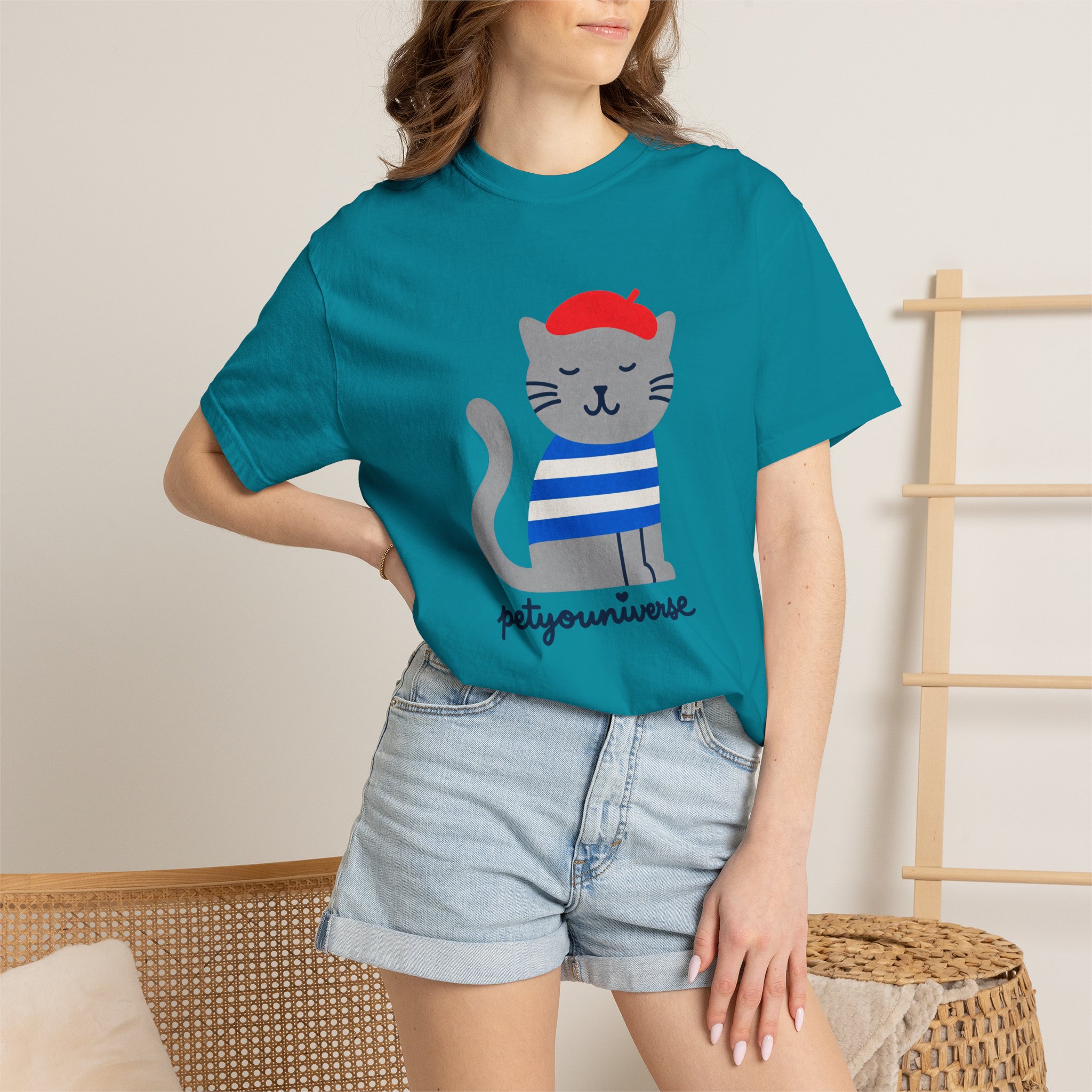 Cat Graphic T-Shirt — "petiyouniverse" Cute French Cat Tee - Image 74