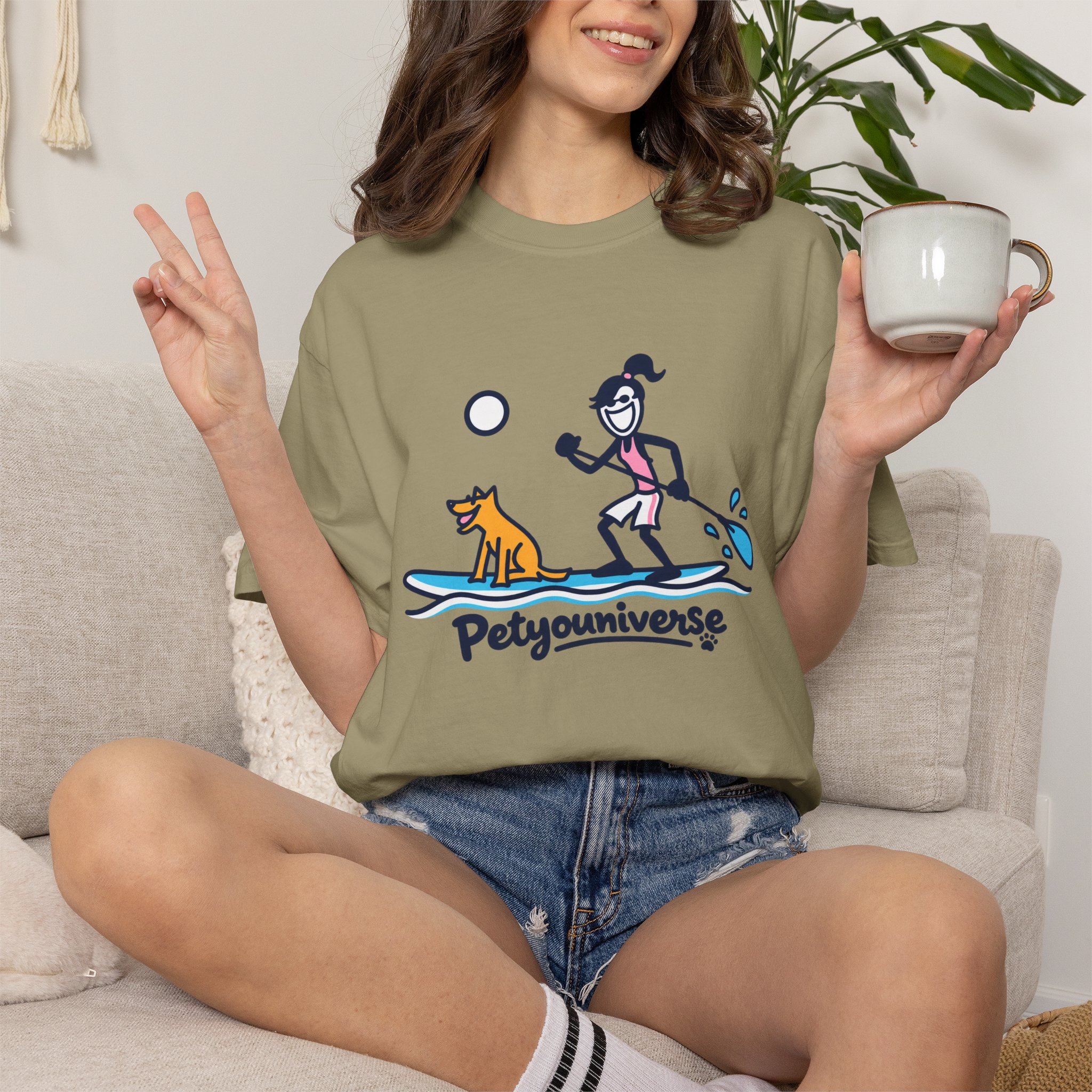 Paddleboarding Pup Graphic T-Shirt — "Petyouniverse" Dog & Owner Paddleboard Tee - Image 35