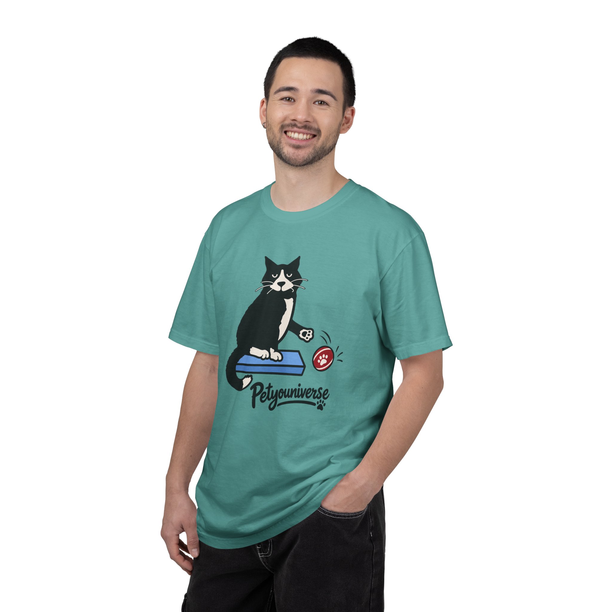 Cat on Scratch Pad Graphic T-Shirt — "Petyouniverse" Cute Paw Play Tee - Image 76