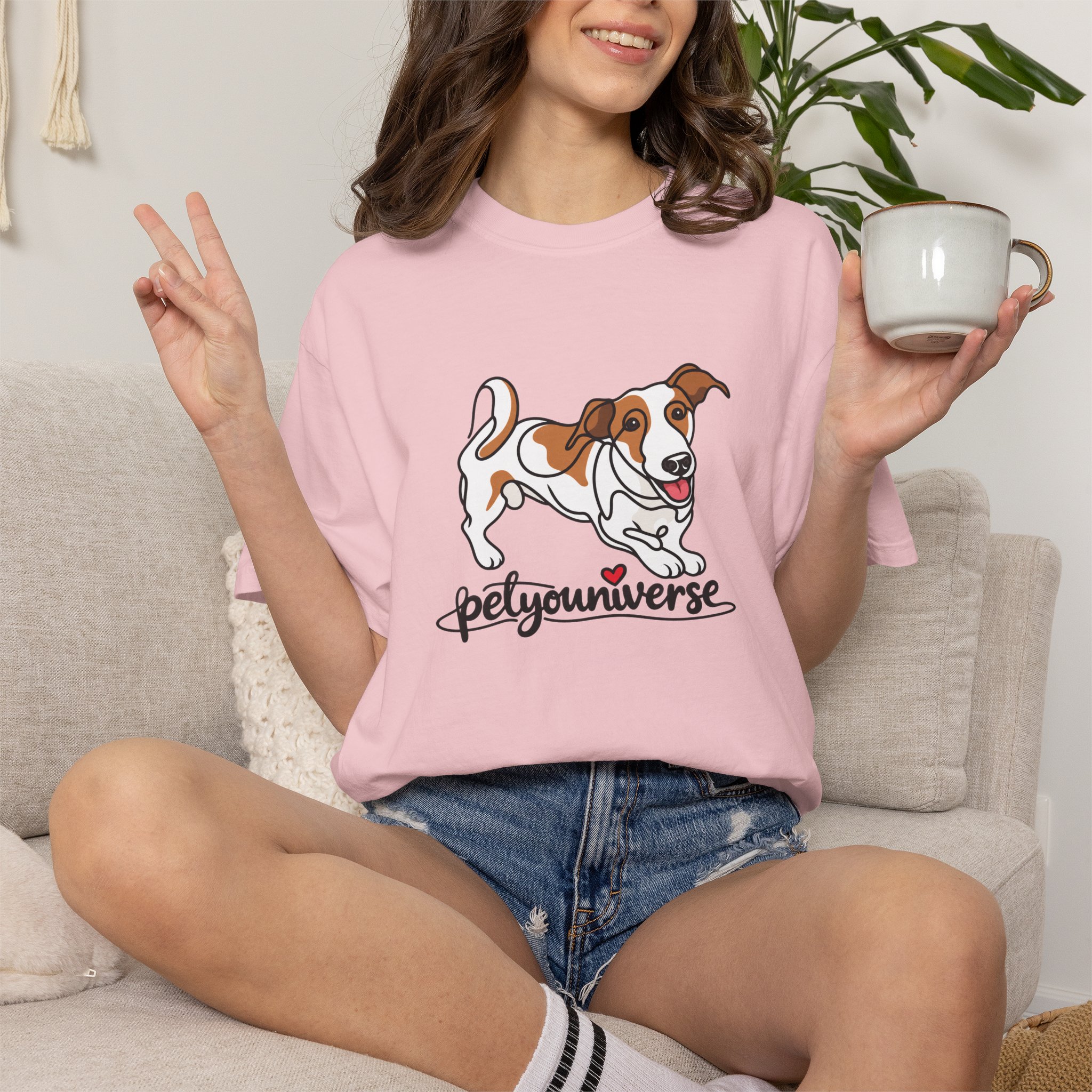 Dog Cartoon T-Shirt — "PetYoUniverse" Playful Jack Russell Tee - Image 111