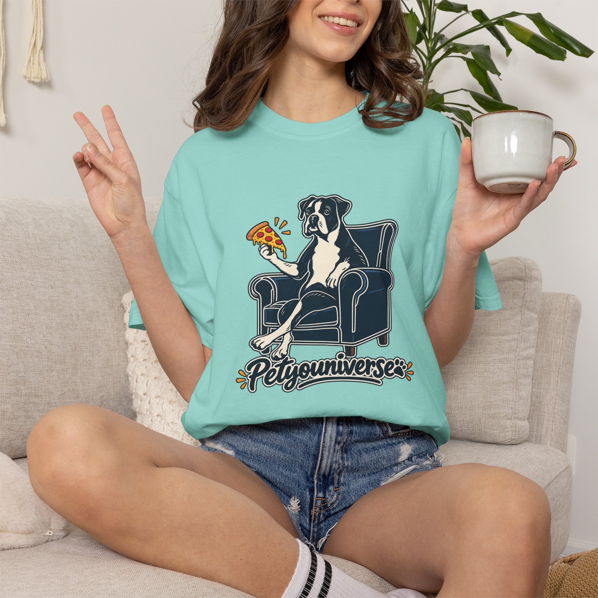 T-Shirt — PetYoUniverse Dog on Armchair with Pizza Graphic - Image 75