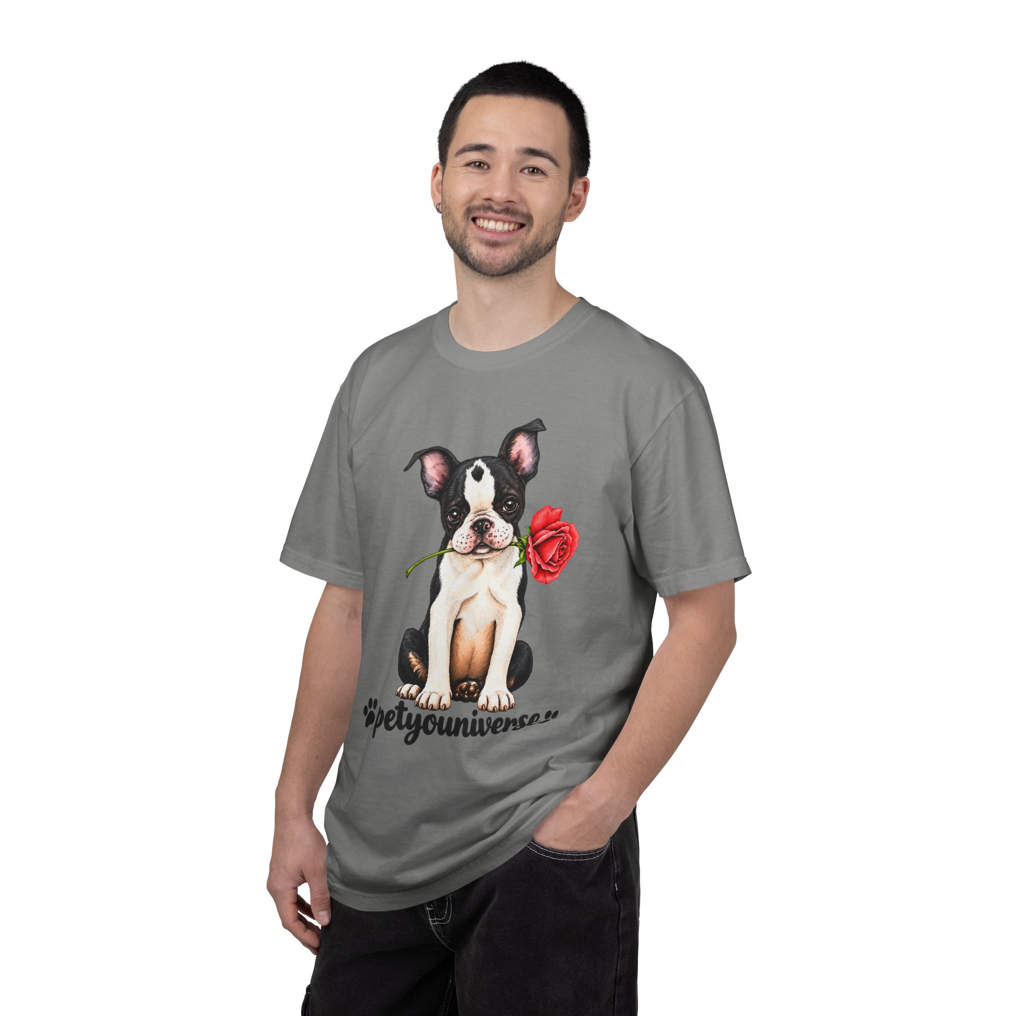 Boston Terrier Puppy Tee – Rose & "PetYoUniverse" Graphic T-Shirt - Image 94