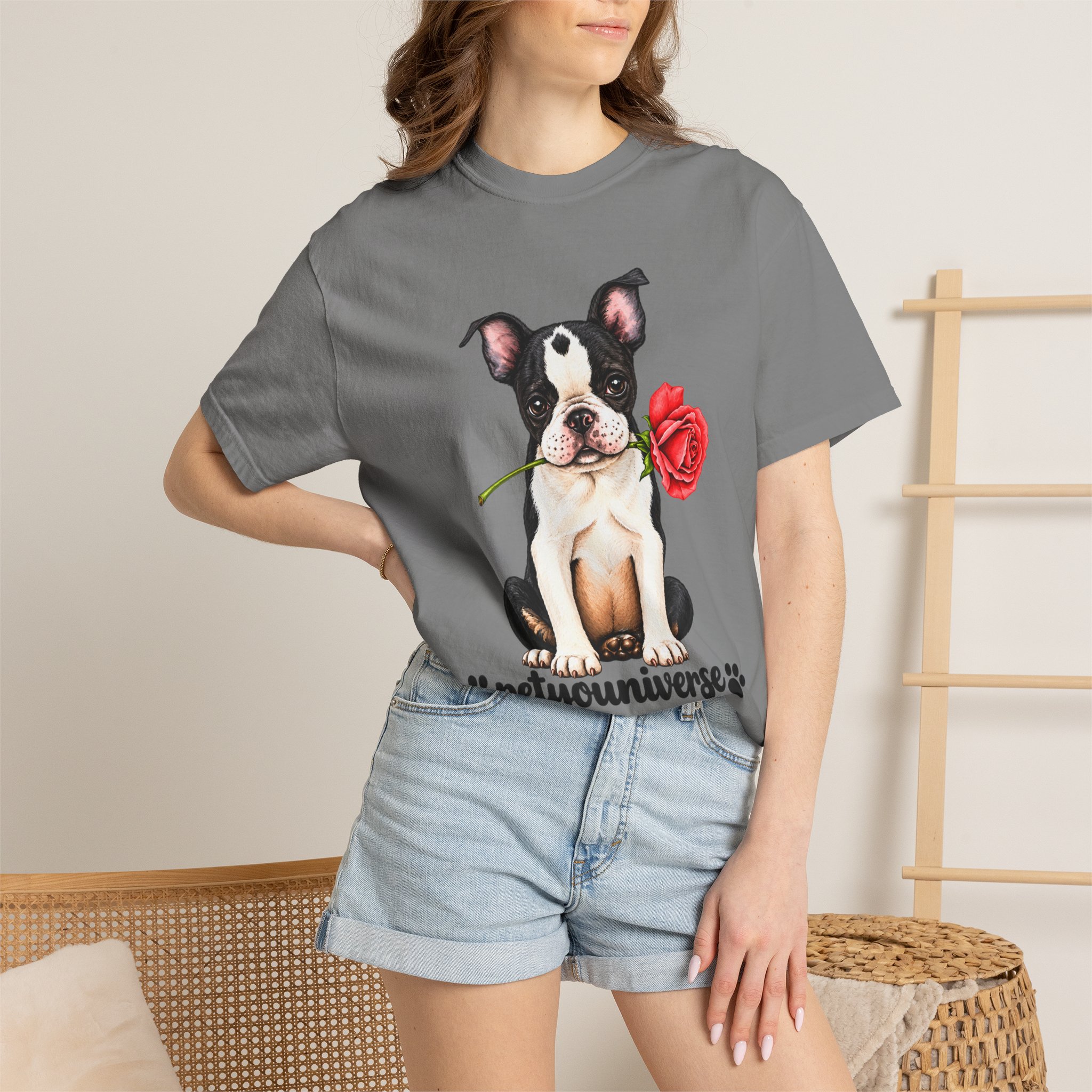 Boston Terrier Puppy Tee – Rose & "PetYoUniverse" Graphic T-Shirt - Image 38