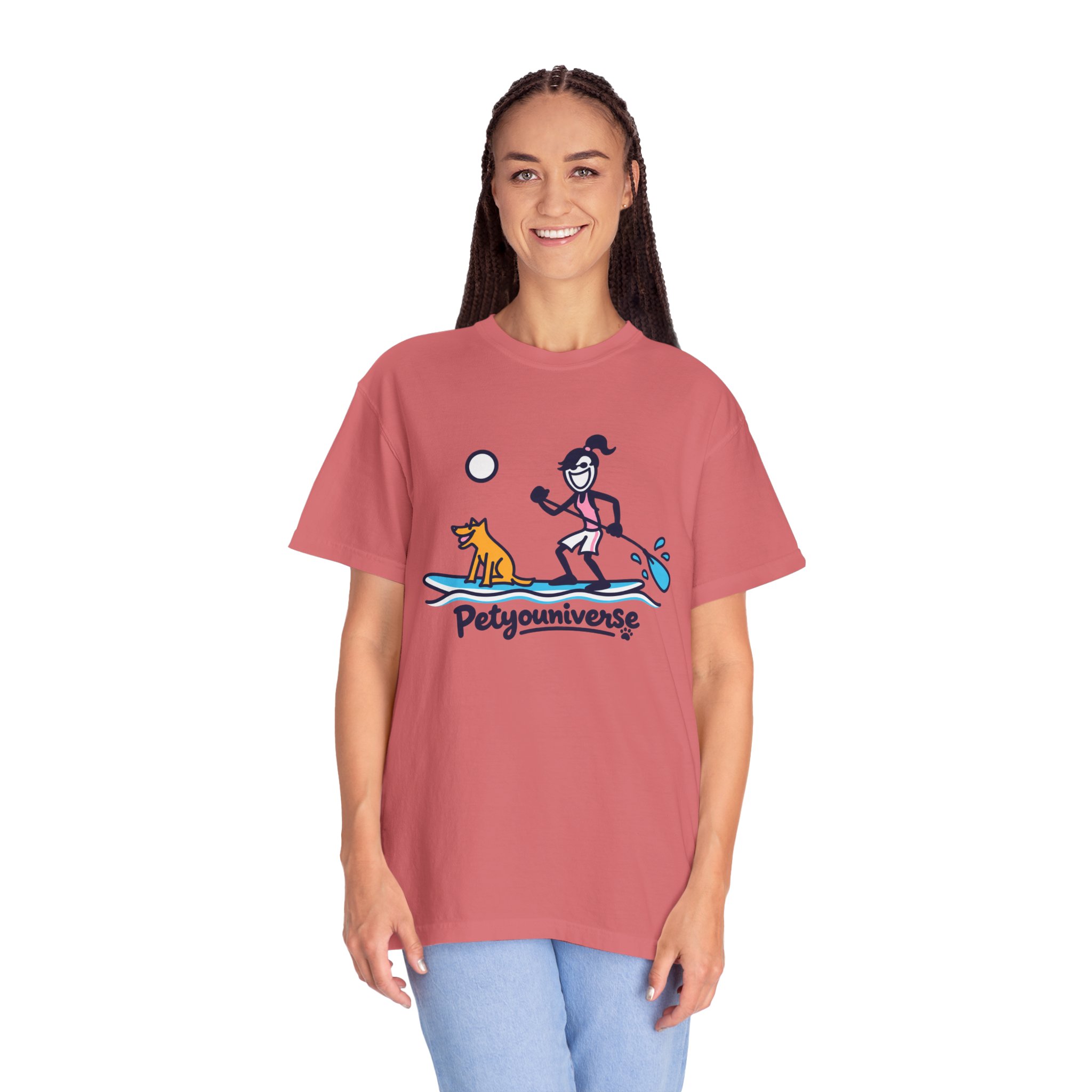 Paddleboarding Pup Graphic T-Shirt — "Petyouniverse" Dog & Owner Paddleboard Tee - Image 100