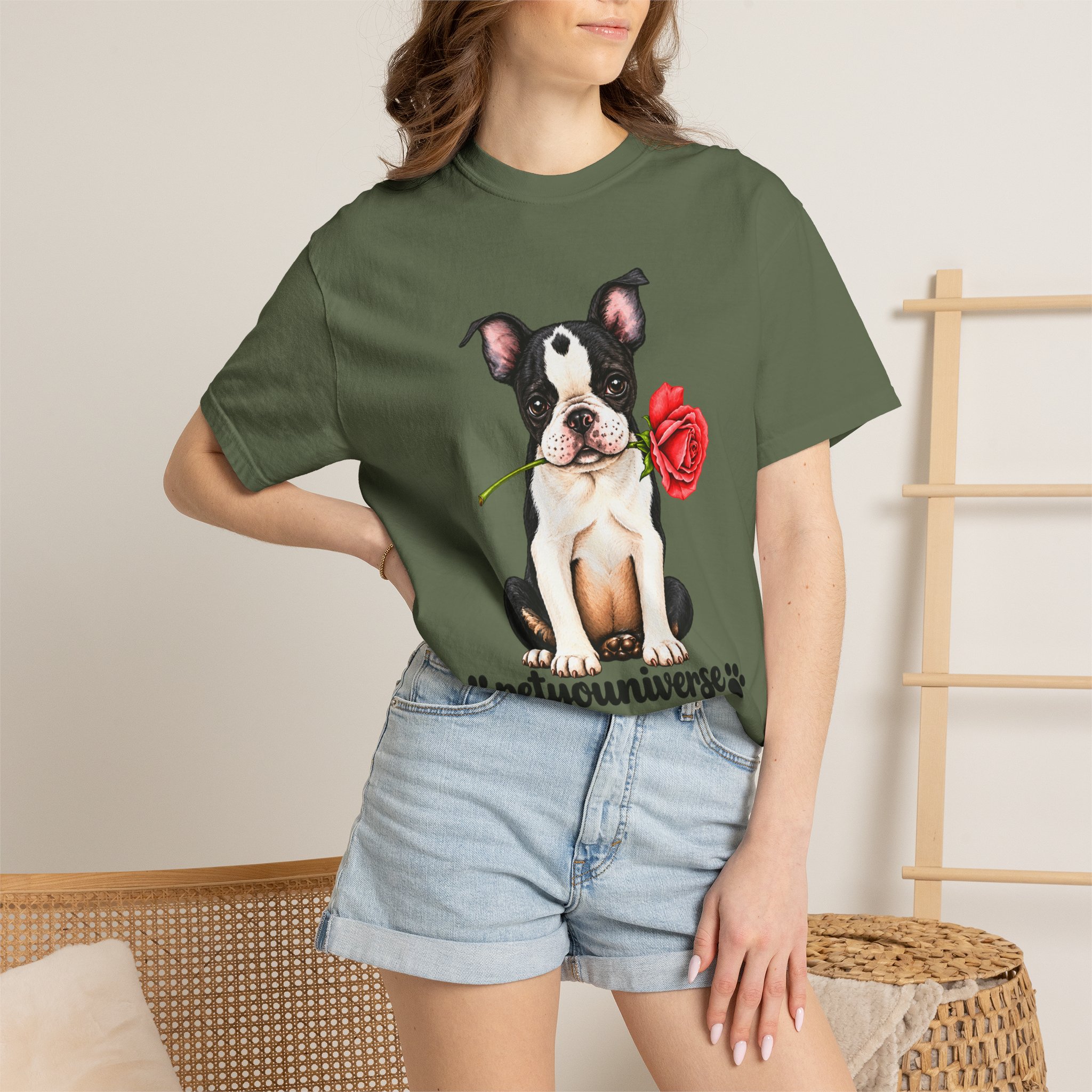 Boston Terrier Puppy Tee – Rose & "PetYoUniverse" Graphic T-Shirt - Image 47