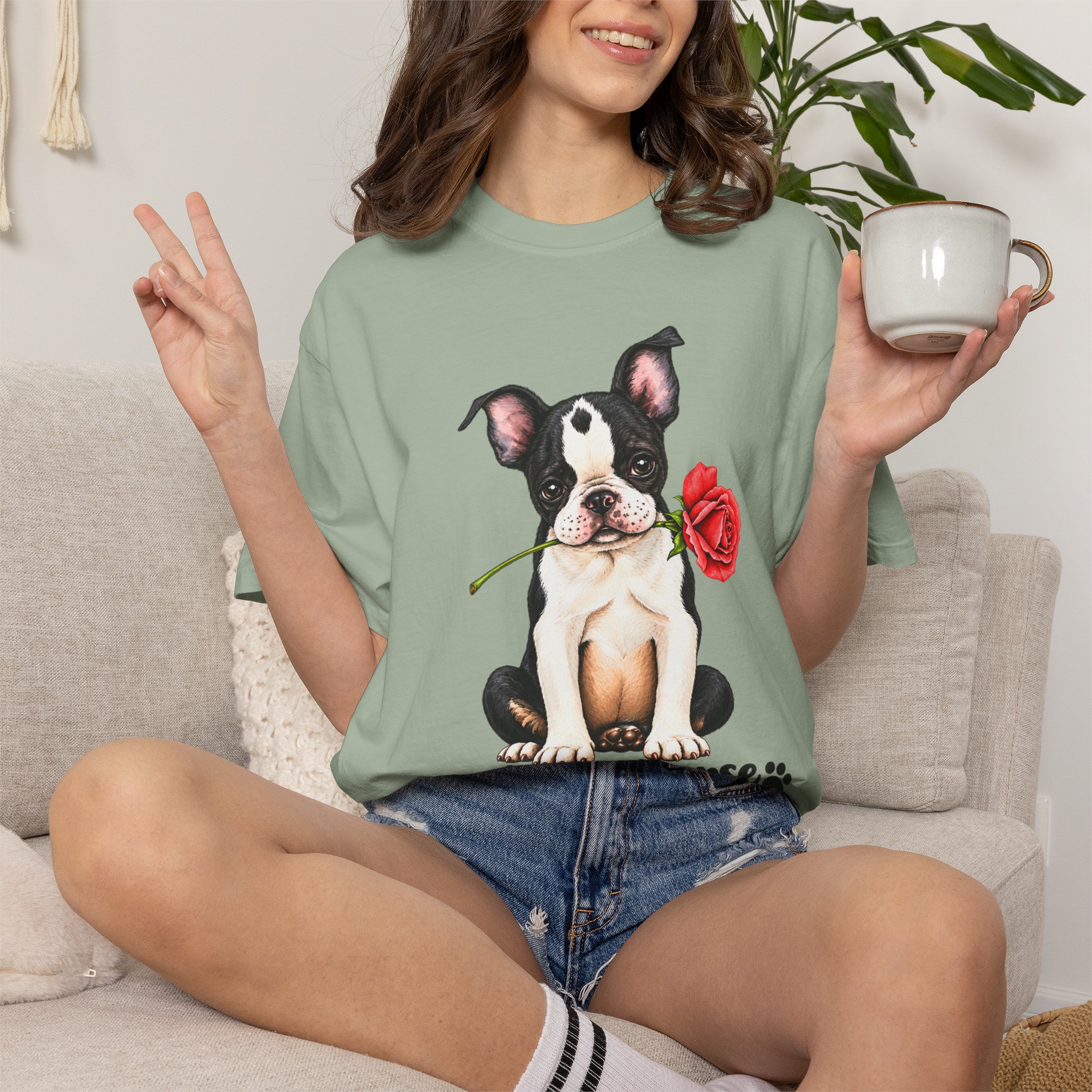 Boston Terrier Puppy Tee – Rose & "PetYoUniverse" Graphic T-Shirt - Image 57