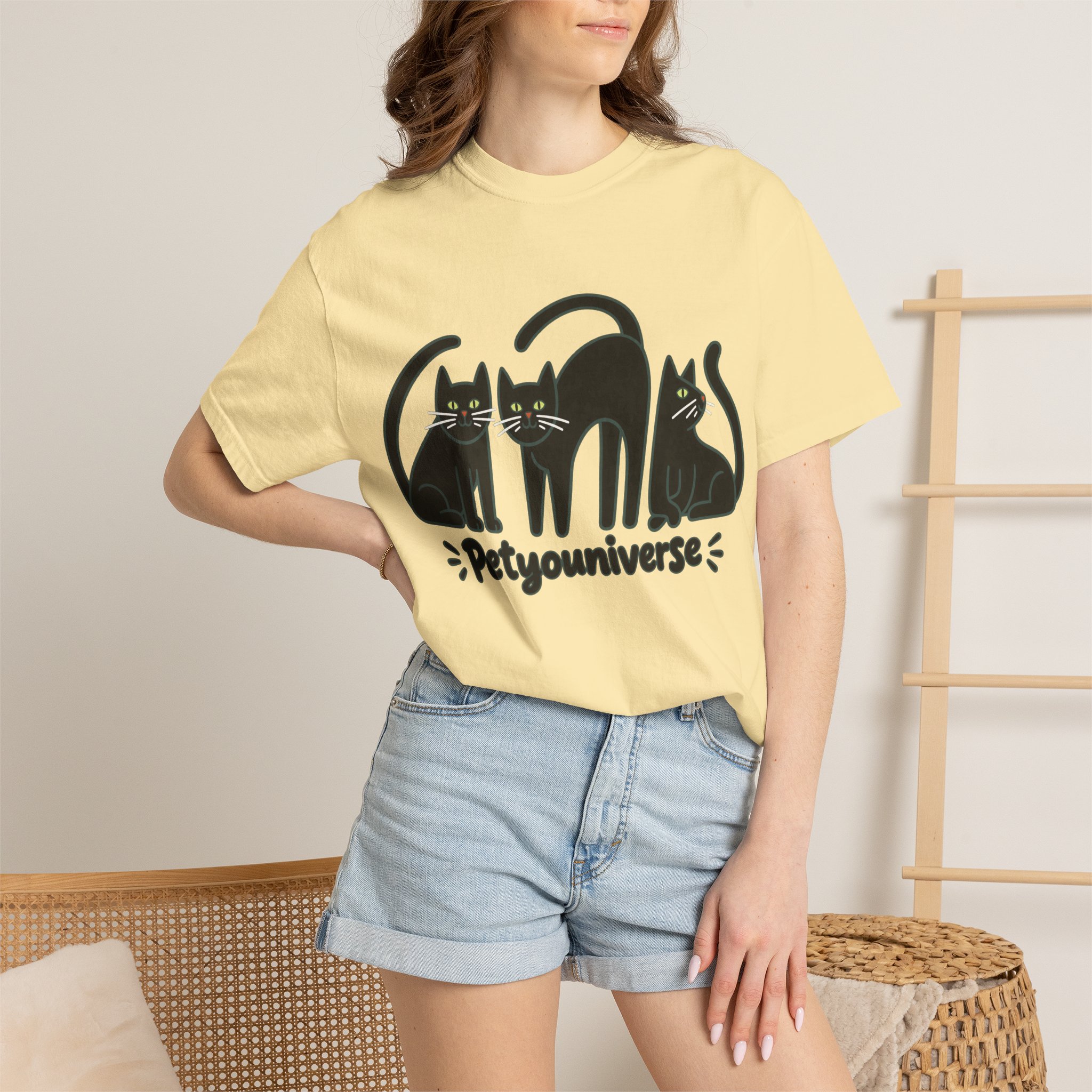 Cat T-Shirt — "Petyouniverse" Black Cat Trio Graphic Tee - Image 20