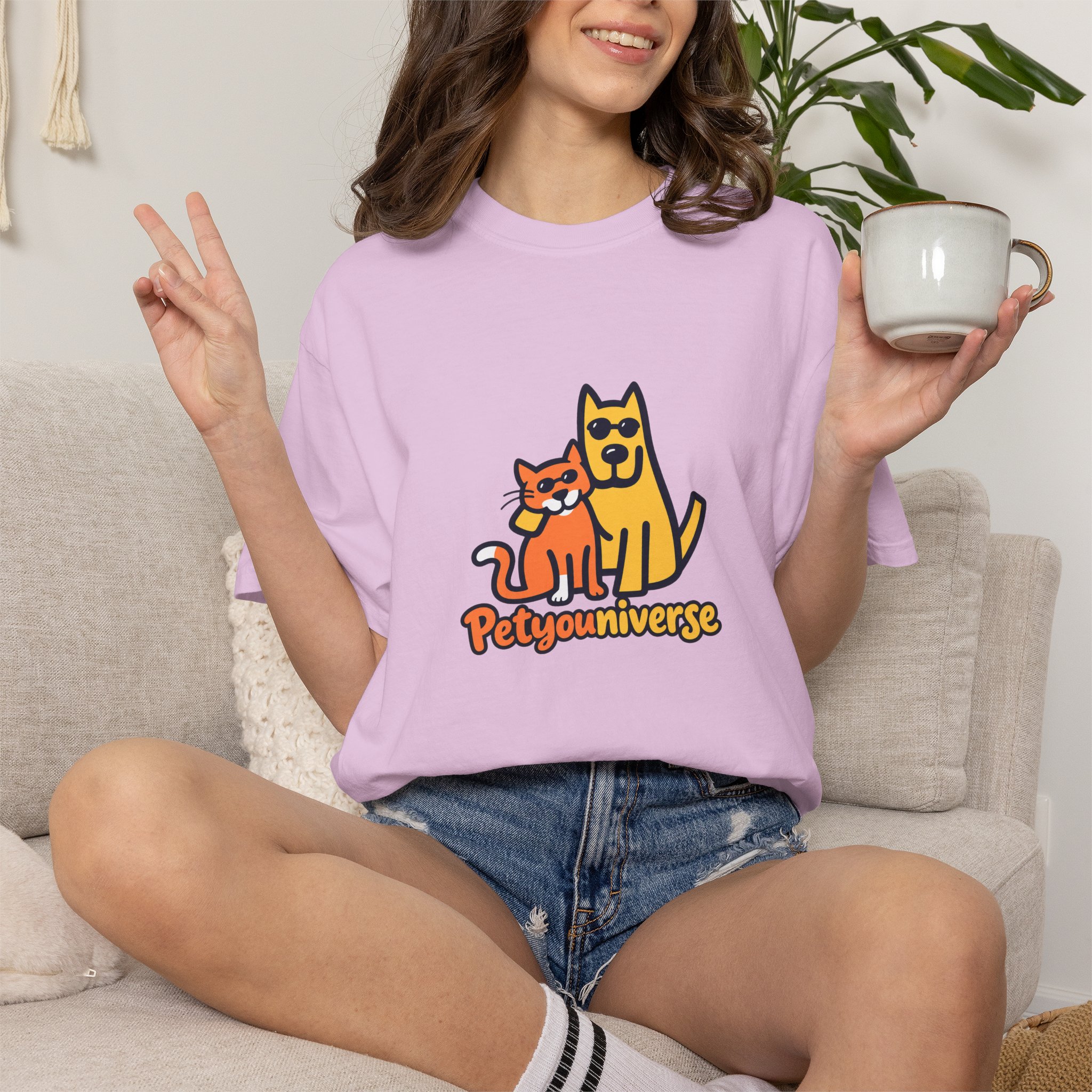 PetyoUniverse Cute Cat & Dog Graphic T-Shirt — Vintage Garment-Dyed Tee for Pet Lovers - Image 111