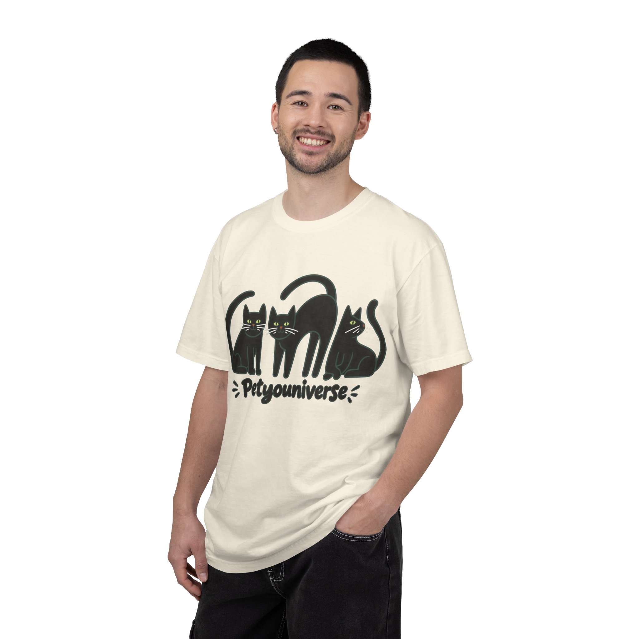 Cat T-Shirt — "Petyouniverse" Black Cat Trio Graphic Tee - Image 13