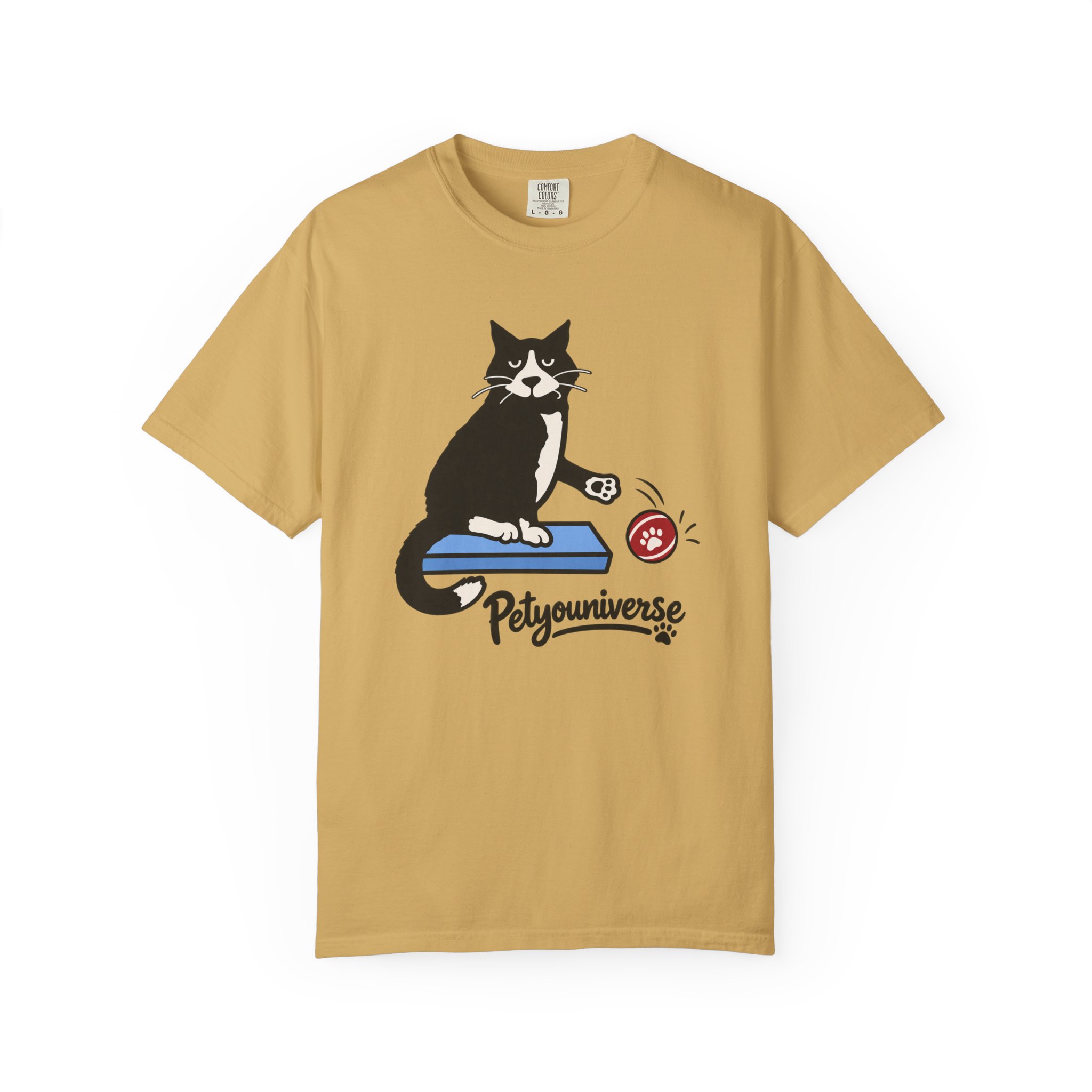 Cat on Scratch Pad Graphic T-Shirt — "Petyouniverse" Cute Paw Play Tee - Image 28