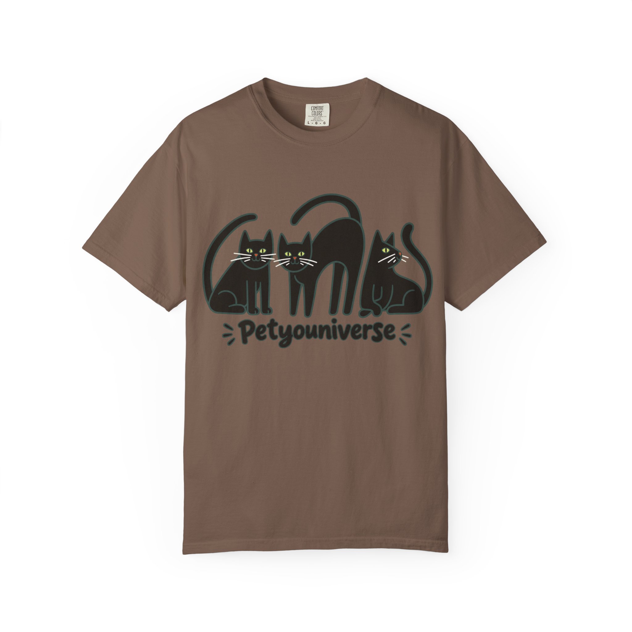 Cat T-Shirt — "Petyouniverse" Black Cat Trio Graphic Tee - Image 46